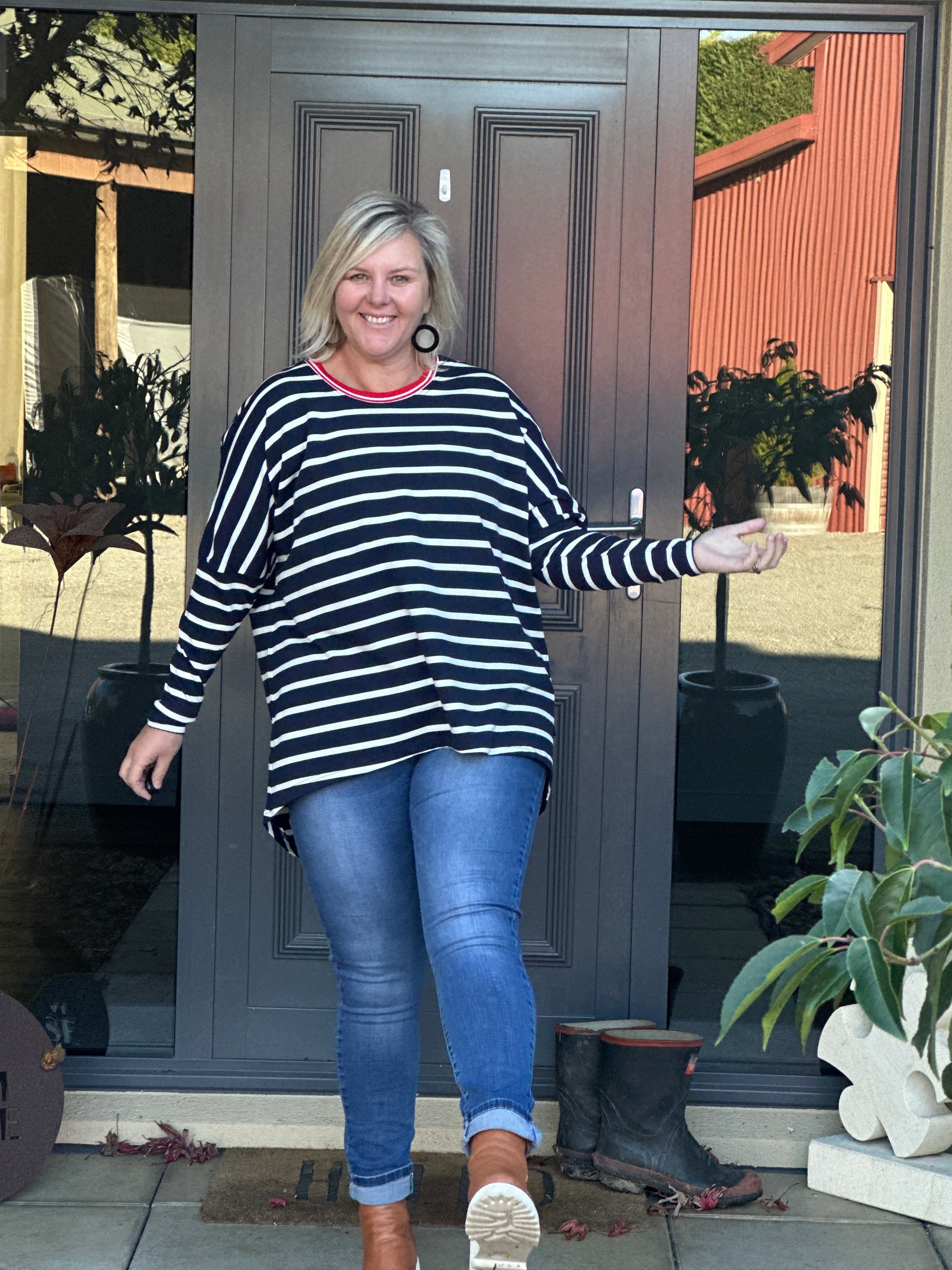 Relaxed Top Navy Stripe