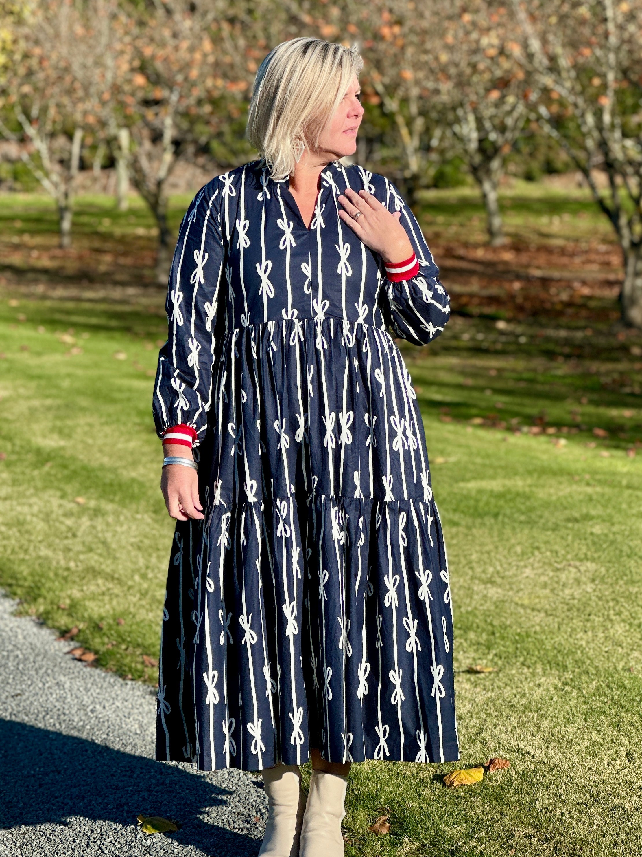 Collar Tiered Dress Bowtied