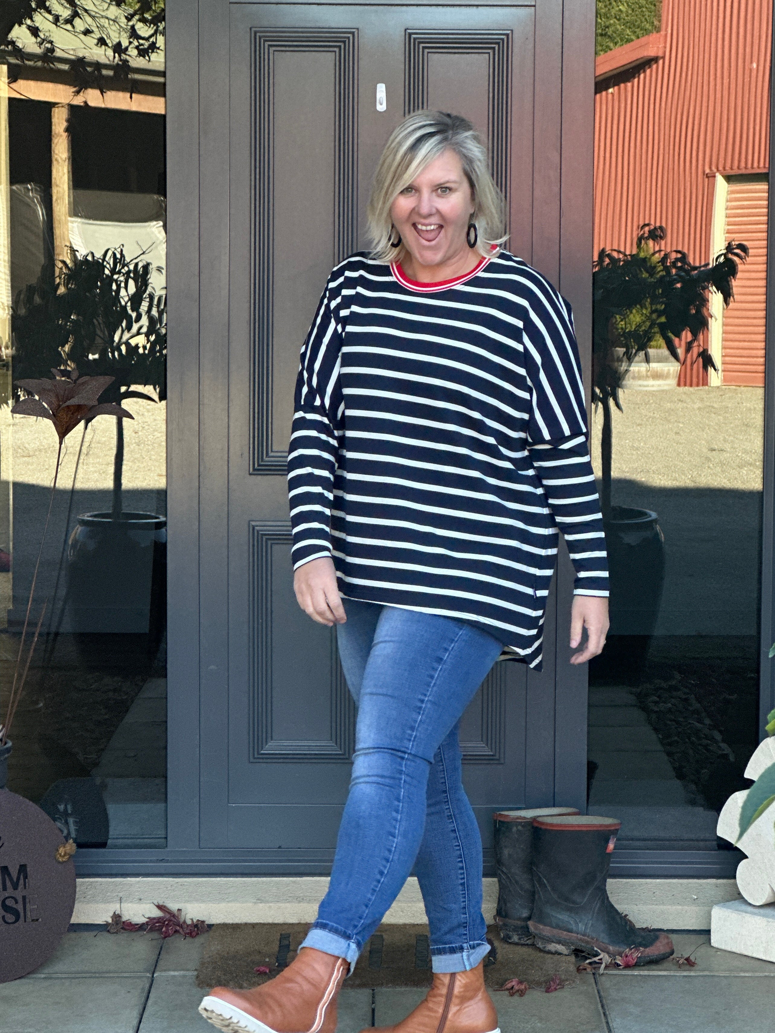 Relaxed Top Navy Stripe