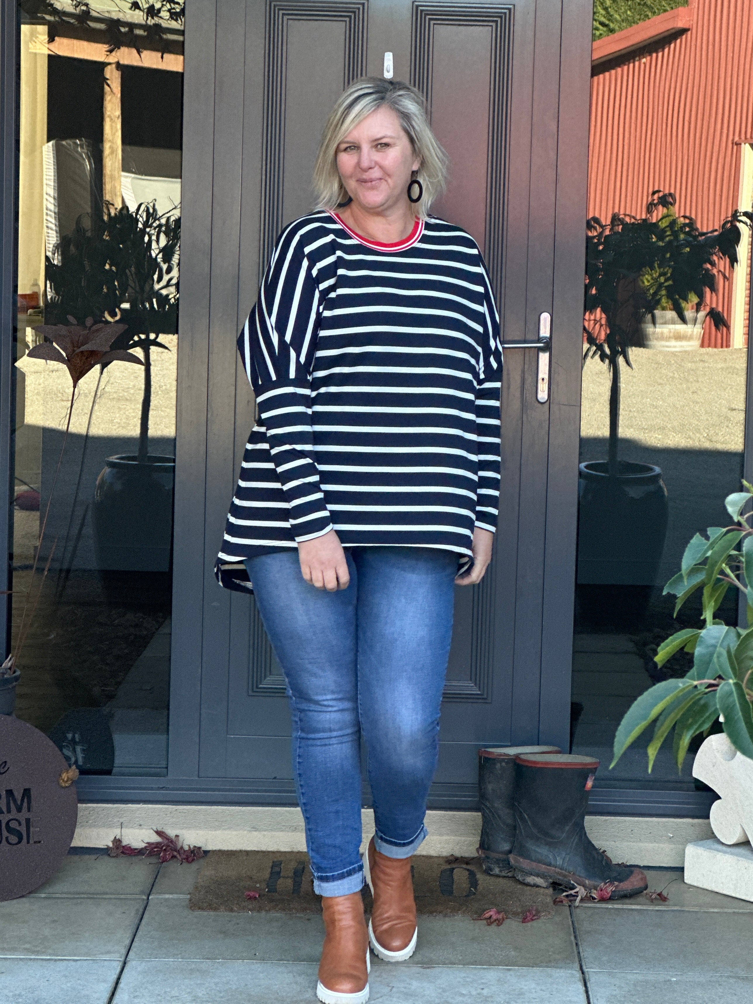 Relaxed Top Navy Stripe
