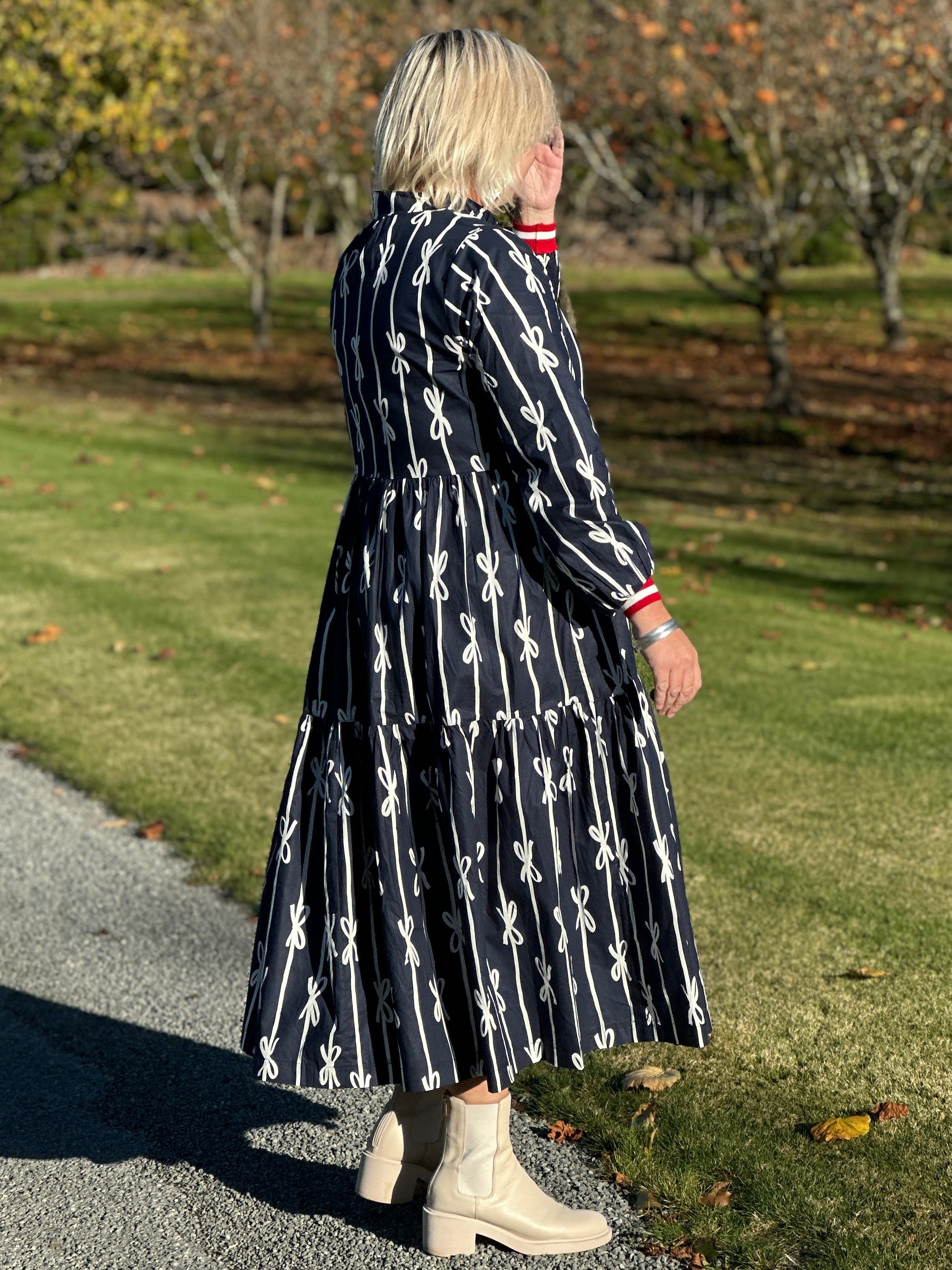 Collar Tiered Dress Bowtied