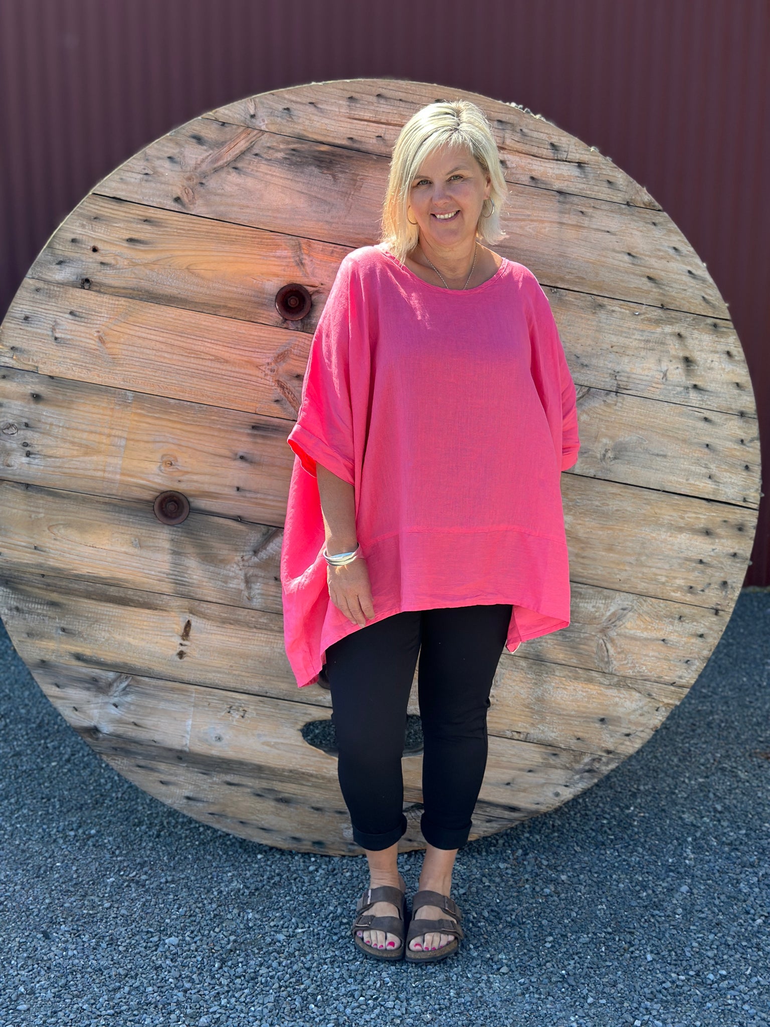 Linen Onesize Top -Hot Pink