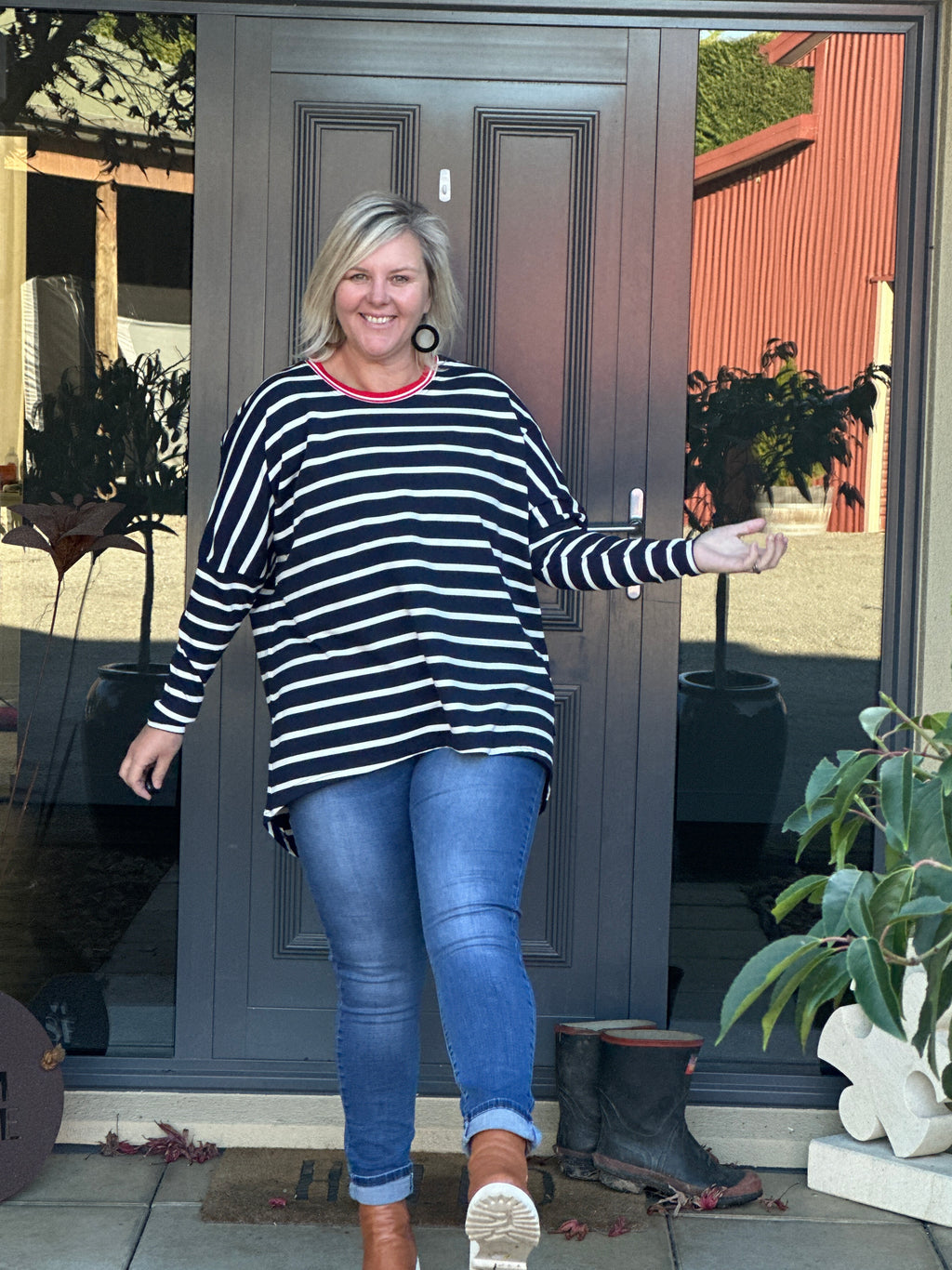 Relaxed Top Navy Stripe