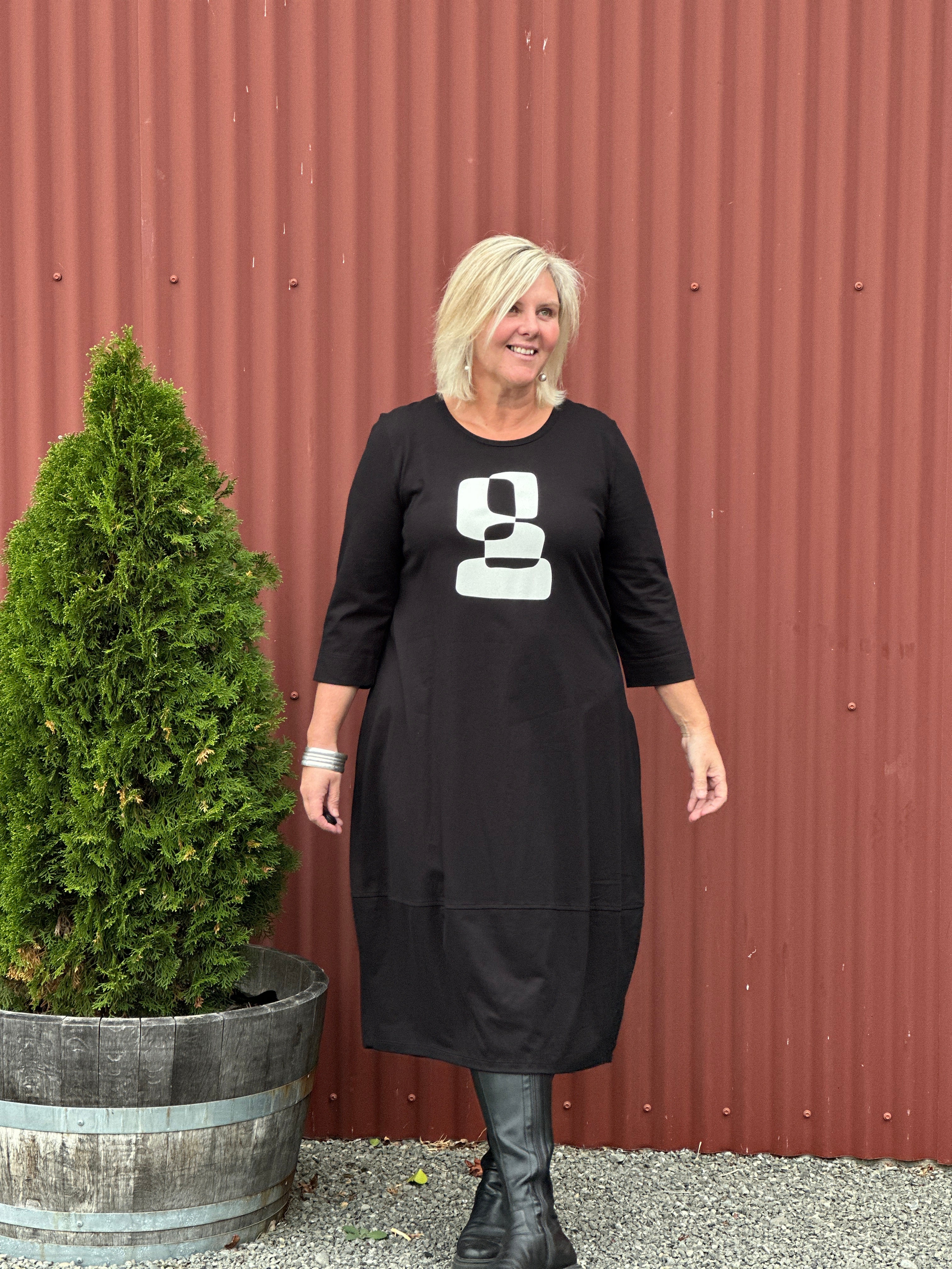 Abstract Black Cocoon Dress