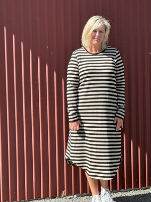 Simone Dress Taupe Stripe