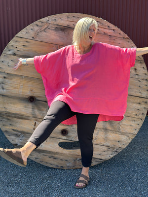 Linen Onesize Top -Hot Pink