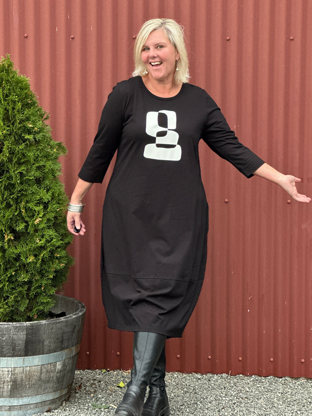 Abstract Black Cocoon Dress