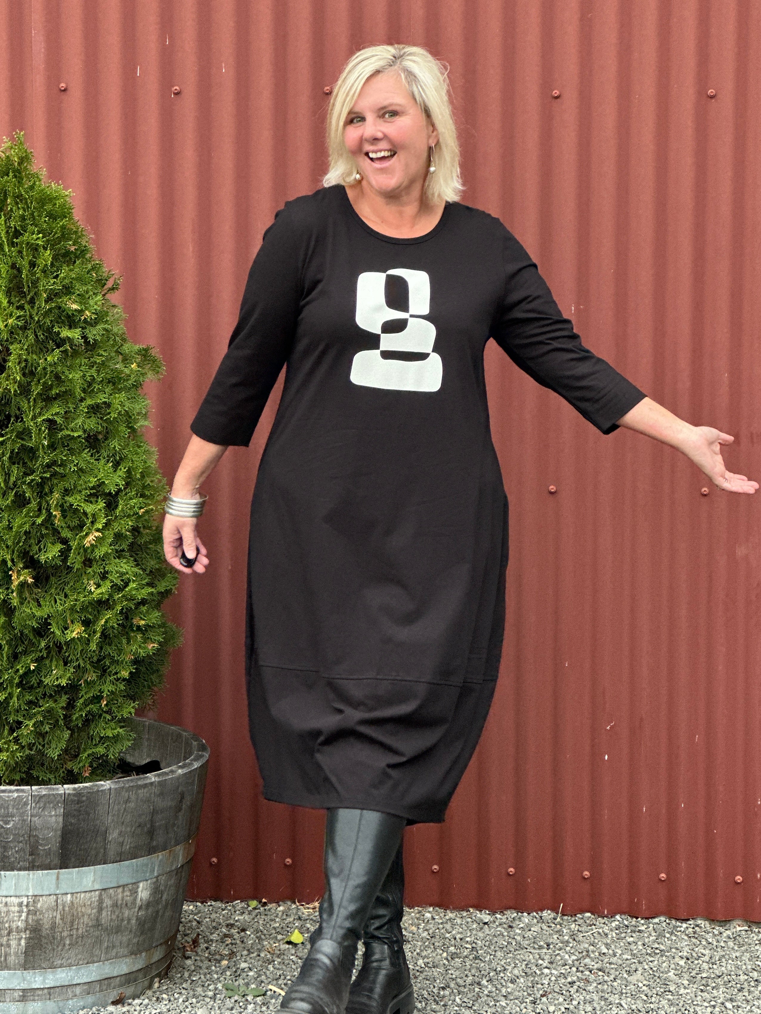 Abstract Black Cocoon Dress