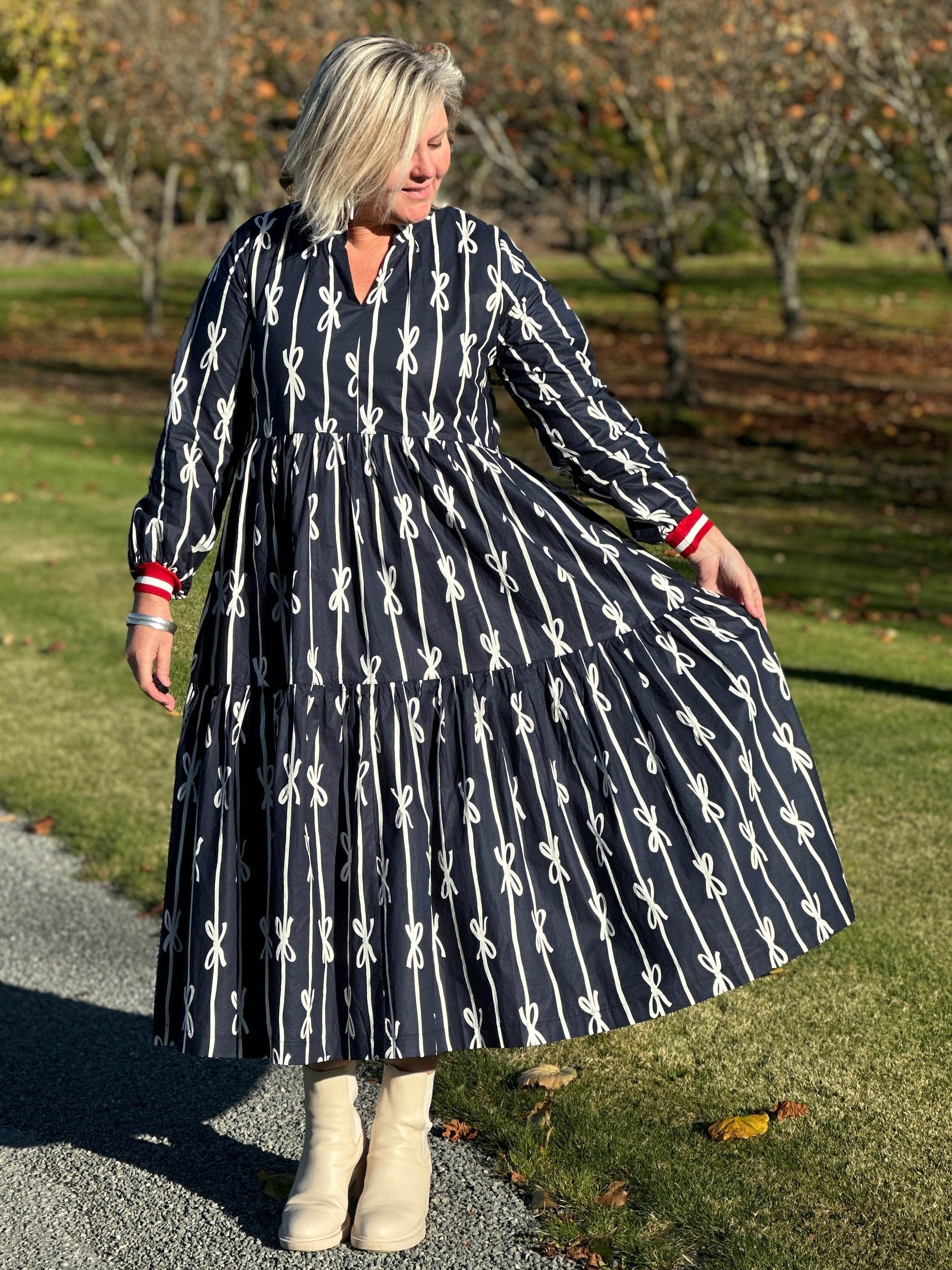 Collar Tiered Dress Bowtied