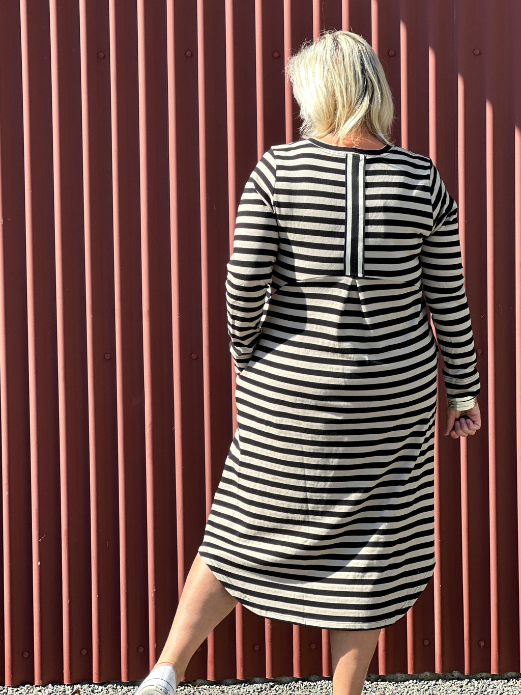 Simone Dress Taupe Stripe