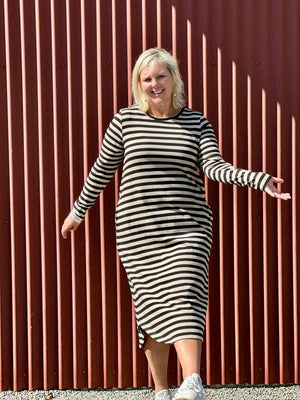 Simone Dress Taupe Stripe