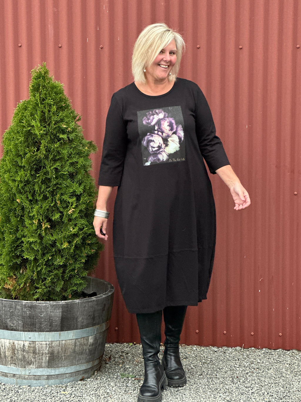 Bouquet Black Cocoon Dress