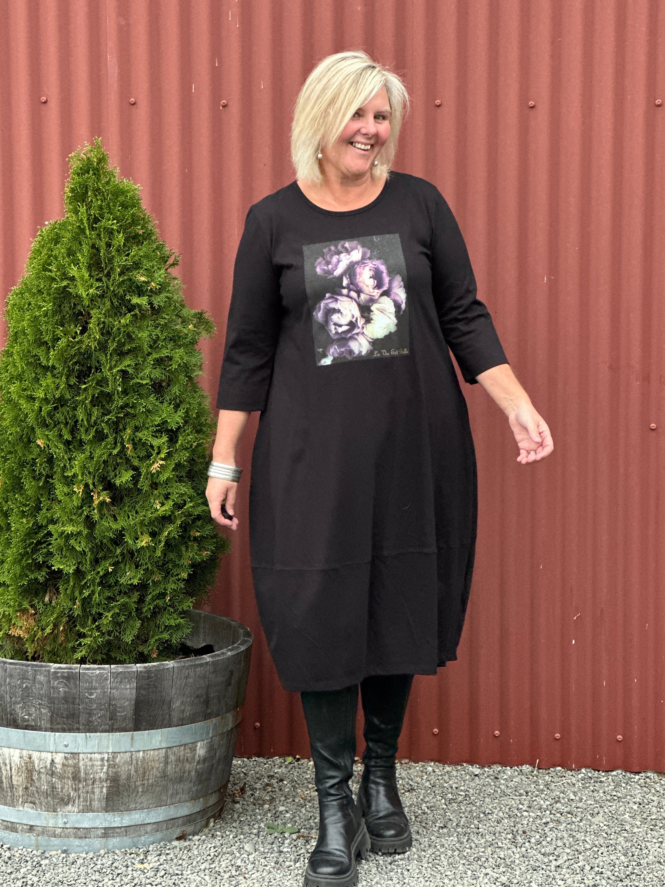 Bouquet Black Cocoon Dress