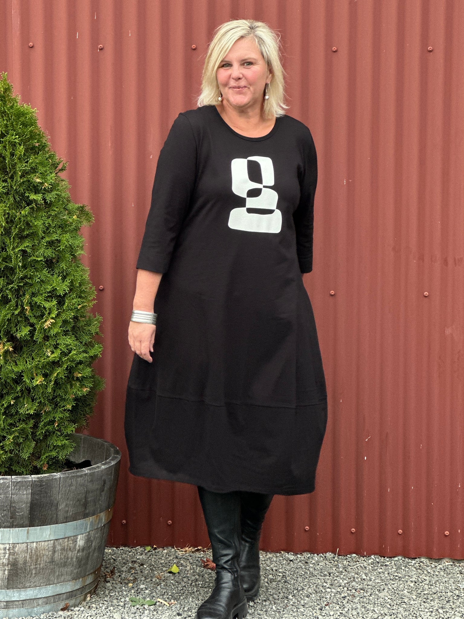 Abstract Black Cocoon Dress
