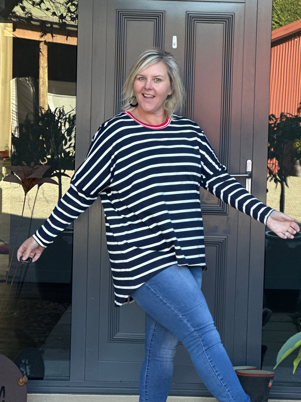 Relaxed Top Navy Stripe
