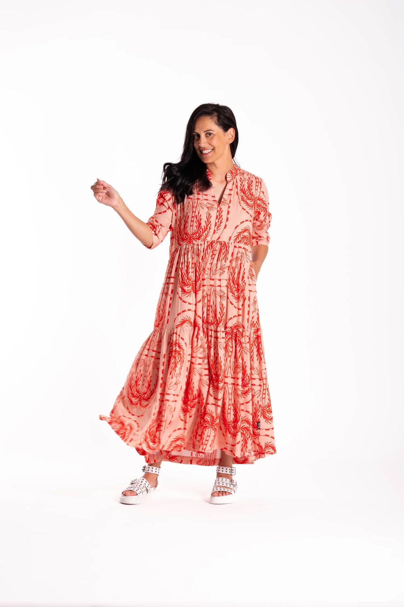 Collar Tiered Dress -Palm