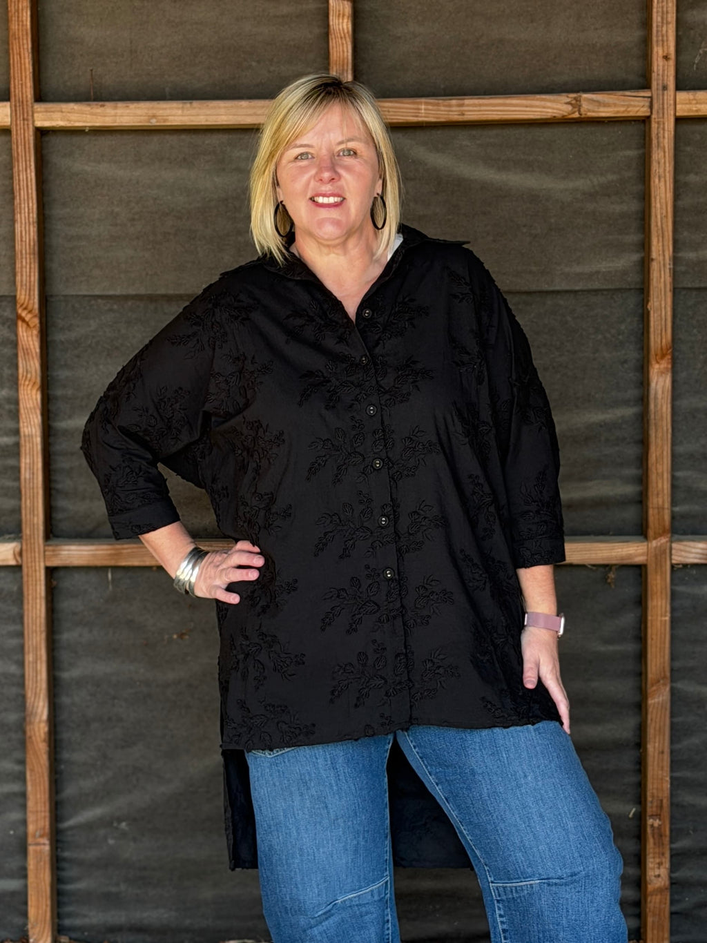 Alexis Shirt | 3D Embroidery Black