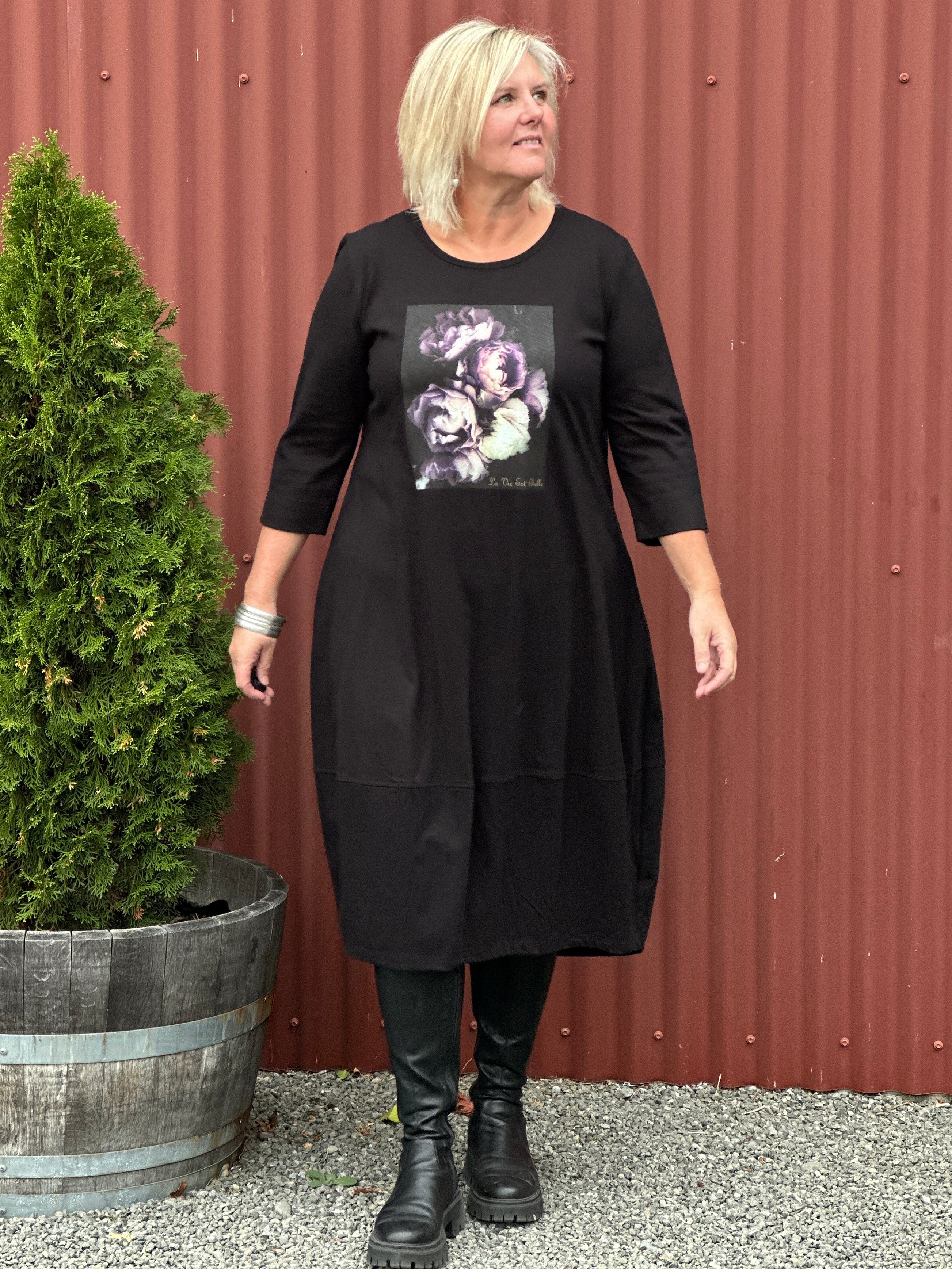 Bouquet Black Cocoon Dress