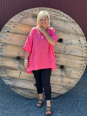 Linen Onesize Top -Hot Pink