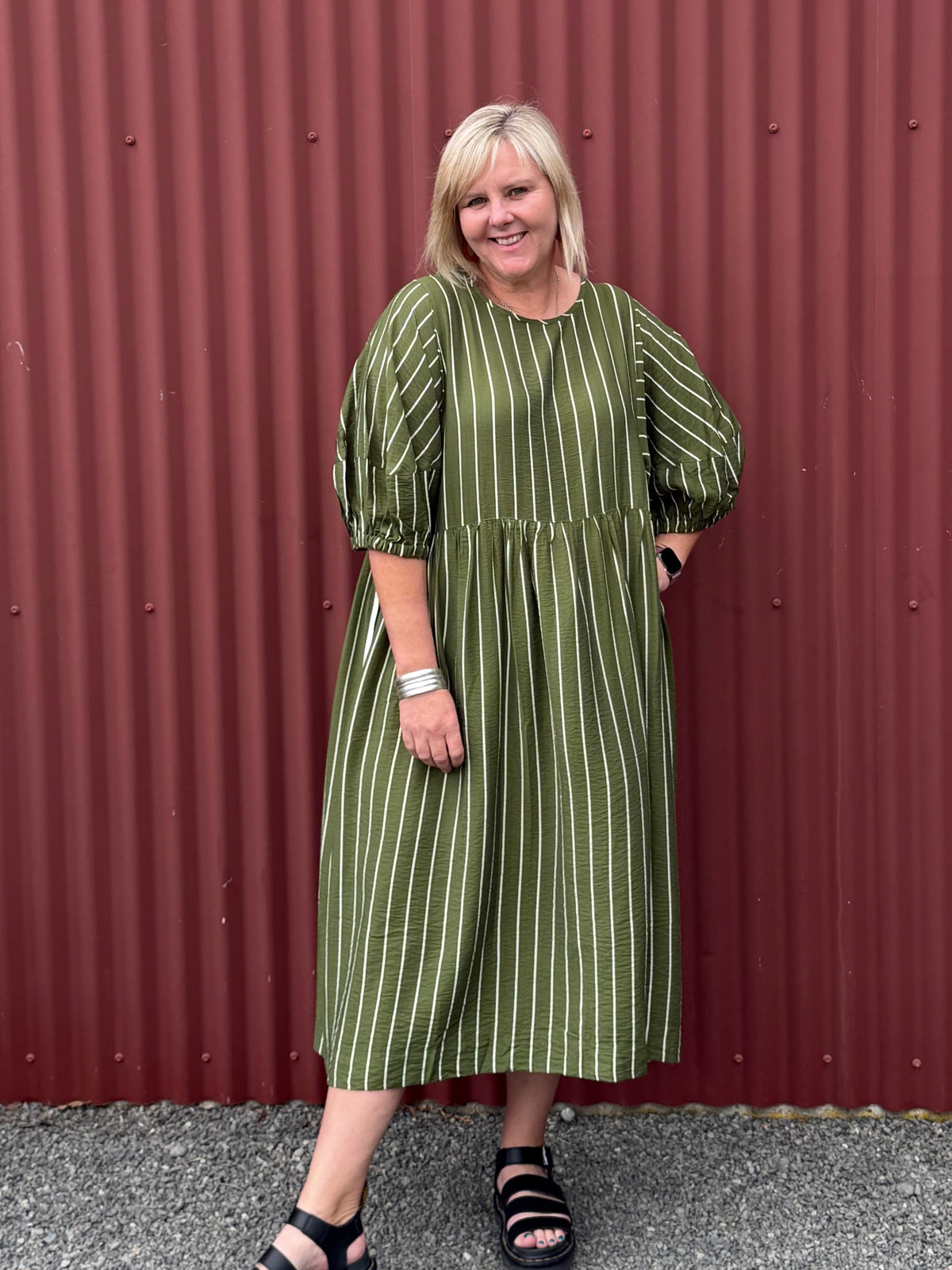 An easy, floaty  Dress with beautiful soft volume through the skirt. Featuring statement balloon sleeves, pockets, and a relaxed fit . Designed by Deeanne Hobbs