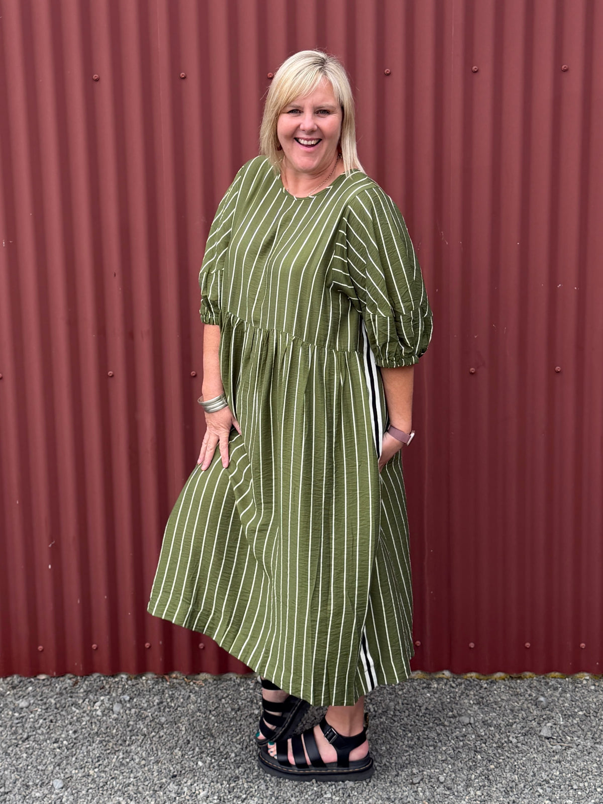 An easy, floaty  Dress with beautiful soft volume through the skirt. Featuring statement balloon sleeves, pockets, and a relaxed fit . Designed by Deeanne Hobbs