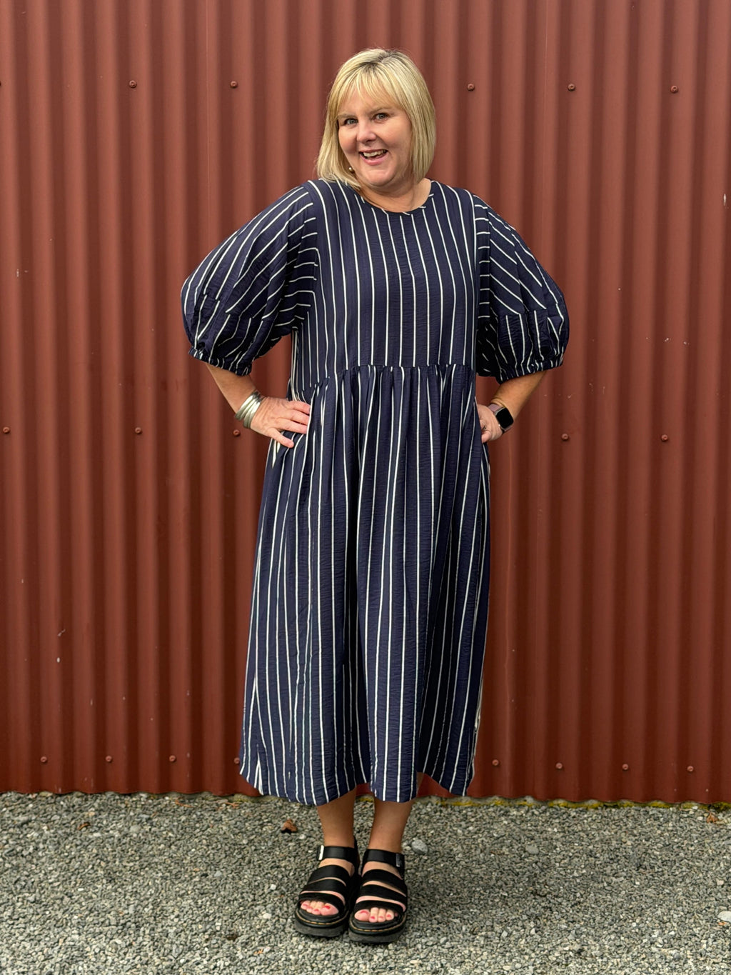 Brie Dress | Linear Navy