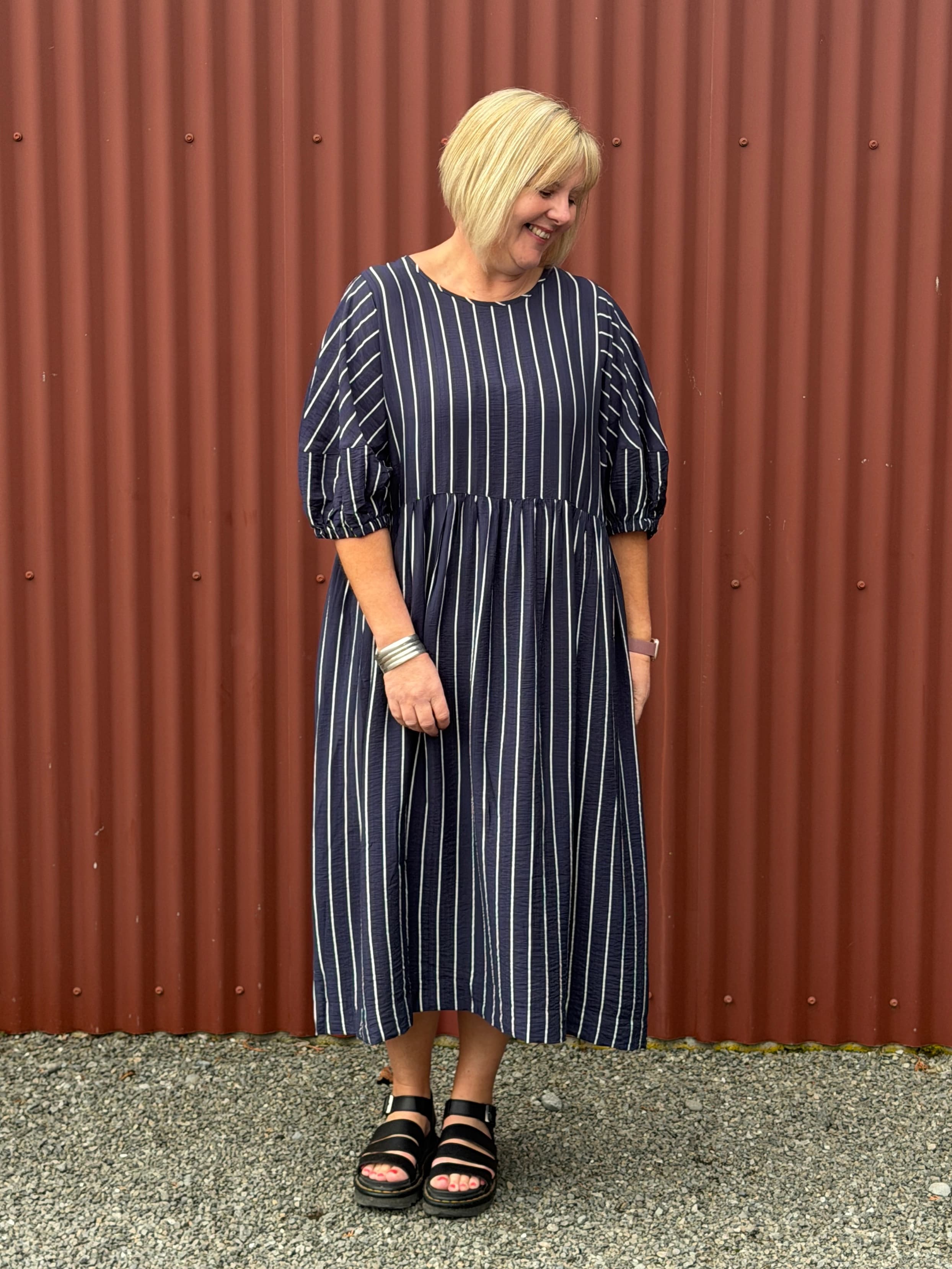 Brie Dress | Linear Navy