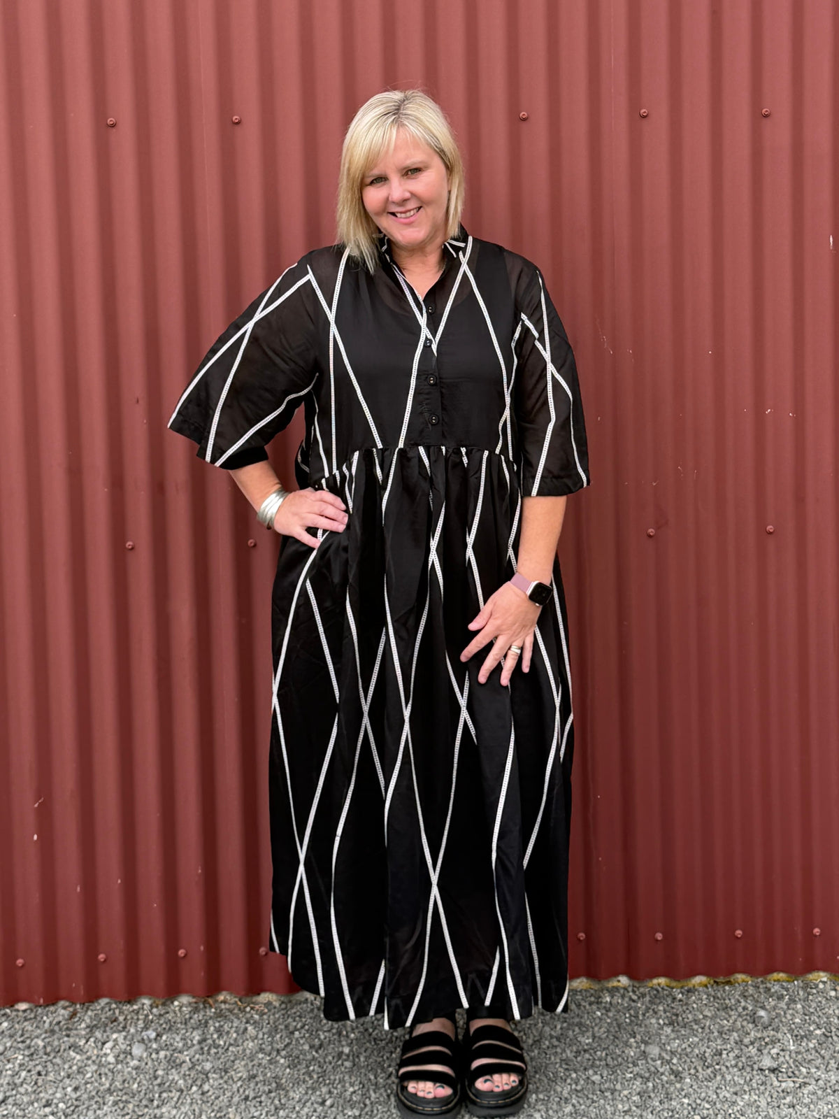 Relaxed and feminine Dress with soft volume and beautiful movement through the skirt.   Fabric ,Tencel By Deeanne Hobbs