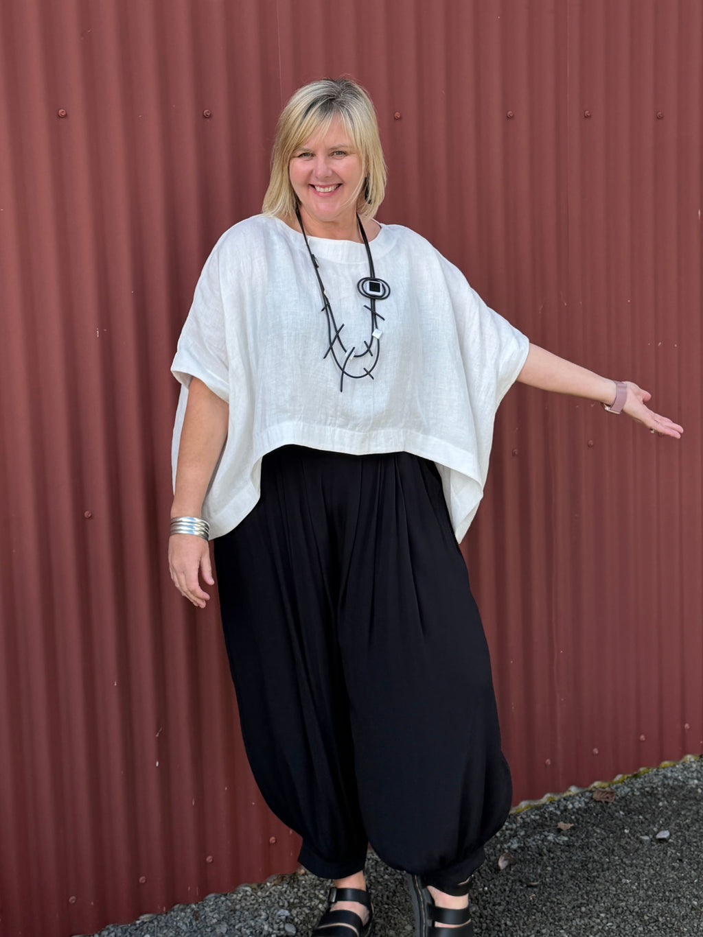The Celeste Cape is made from 100% linen imported from Europe, the fabric has been well thought out for this classic piece.  By Cashews
