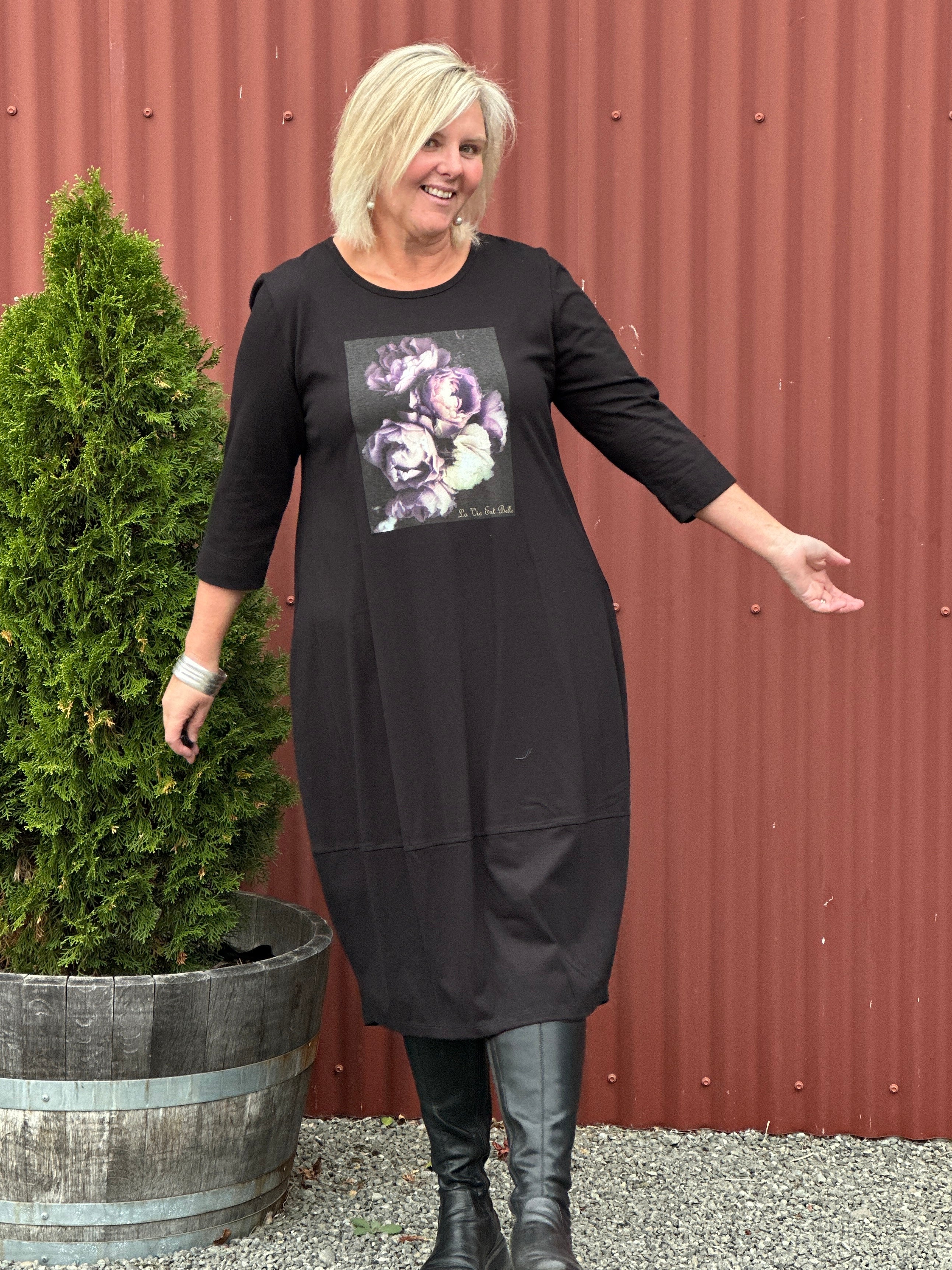 Bouquet Black Cocoon Dress