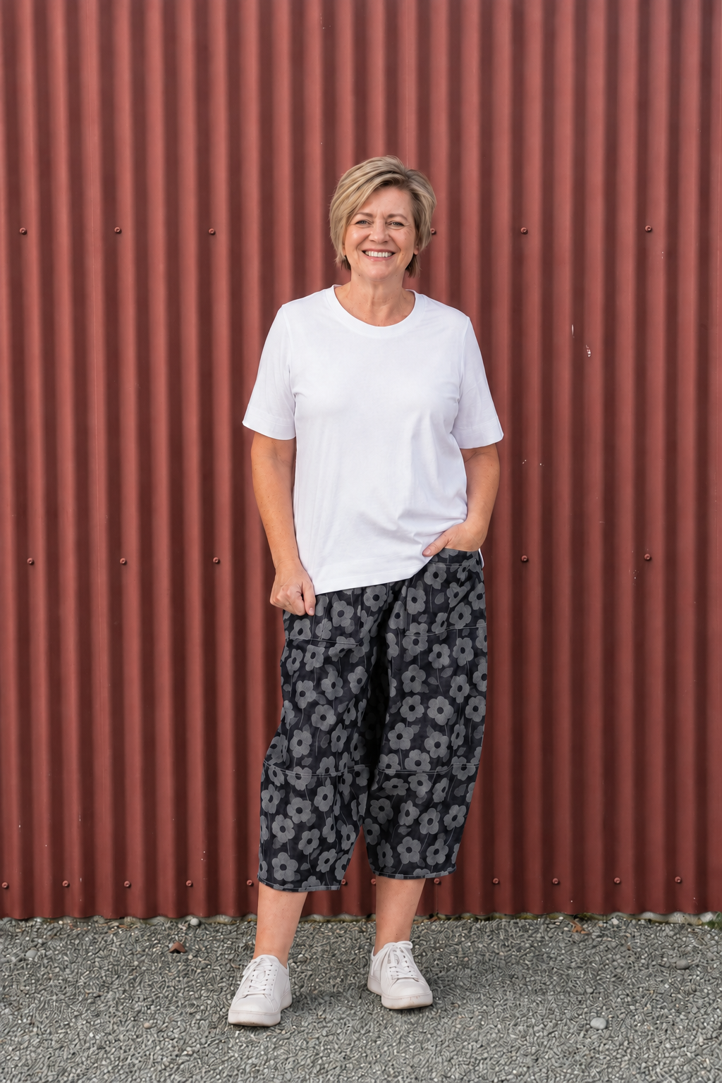 Artistic and effortlessly easy to wear. This printed cotton piece combines soft sculptural shaping with a playful floral design for a look that feels relaxed, modern, and full of personality.

Relaxed and effortlessly cool with a softly sculptural cocoon silhouette. Featuring statement patch pockets with pleat detailing, curved seam accents, and subtle shaping through the leg for an easy modern fit. Finished with a comfortable elastic waistband and a cropped length that’s especially great for the shorties.
