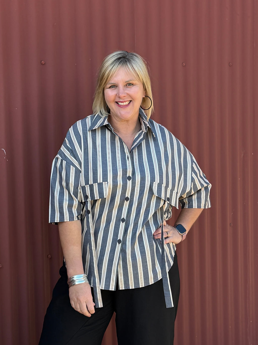 Diva Stripe Shirt | Navy