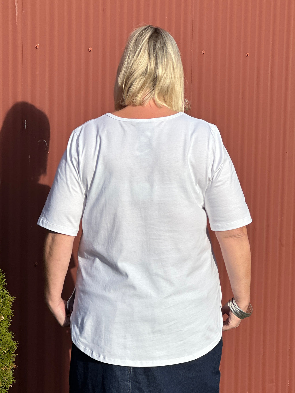 Cotton Knit Basic Curved Tee - White