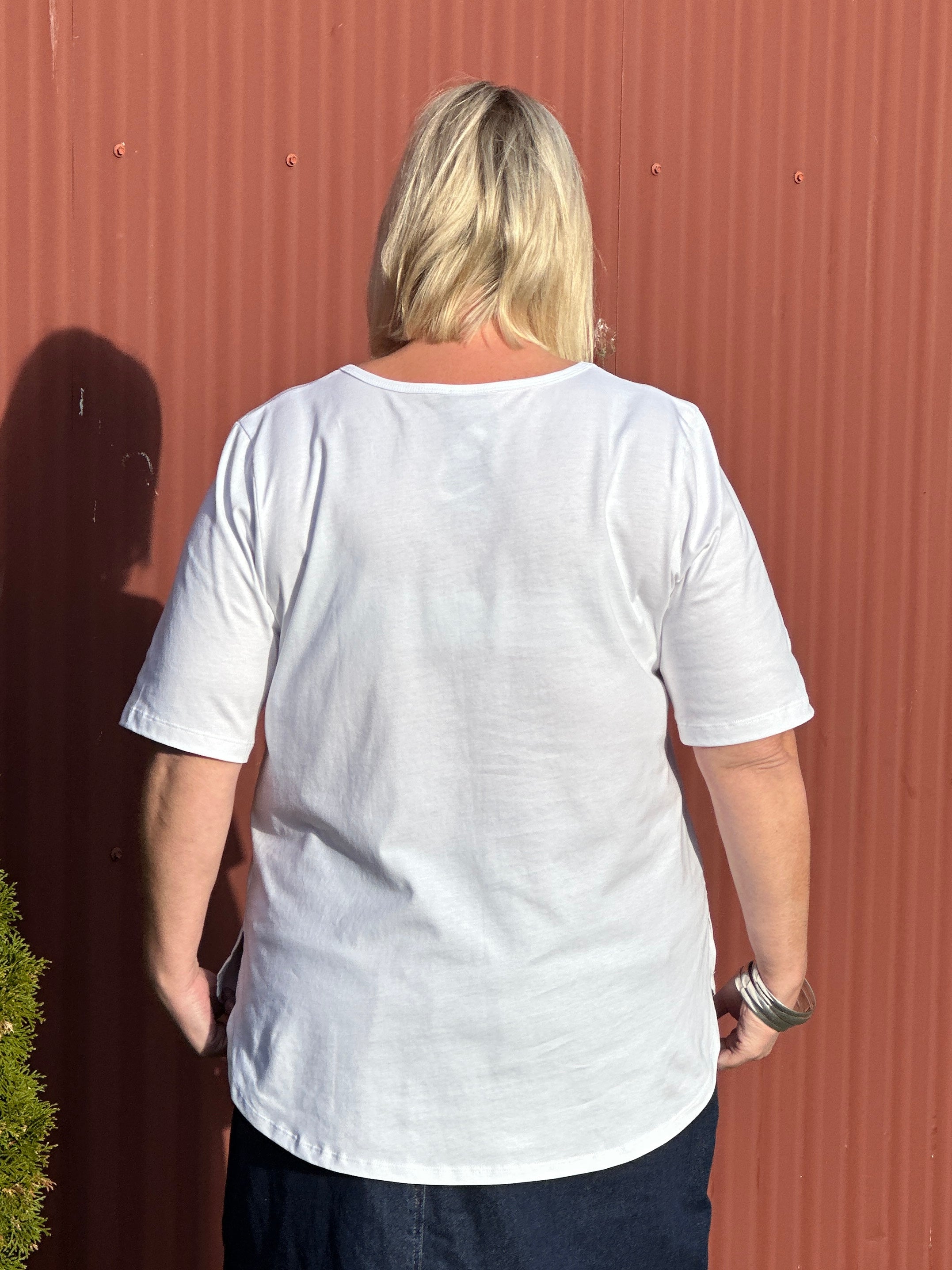Cotton Knit Basic Curved Tee - White
