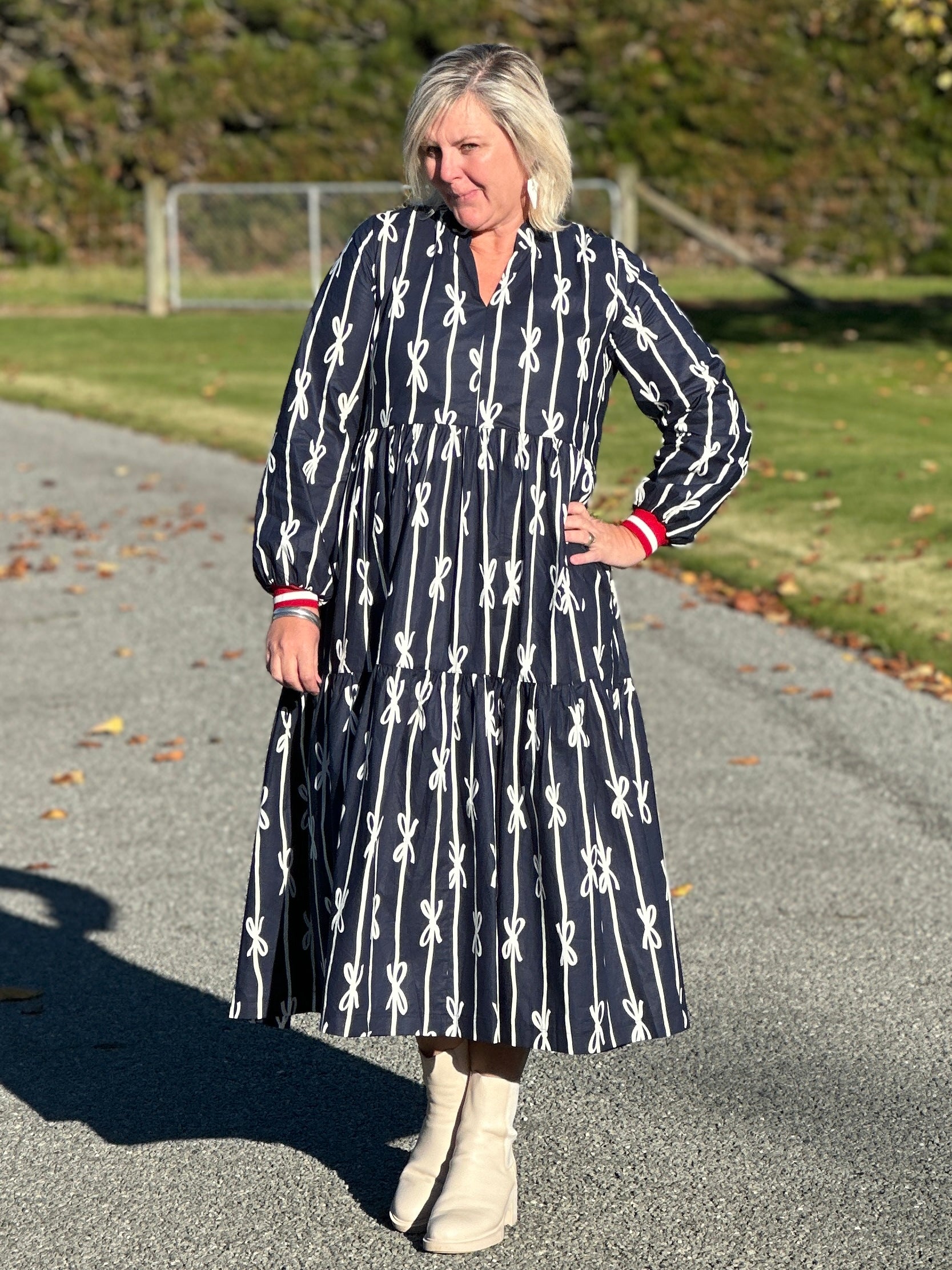 Collar Tiered Dress Bowtied
