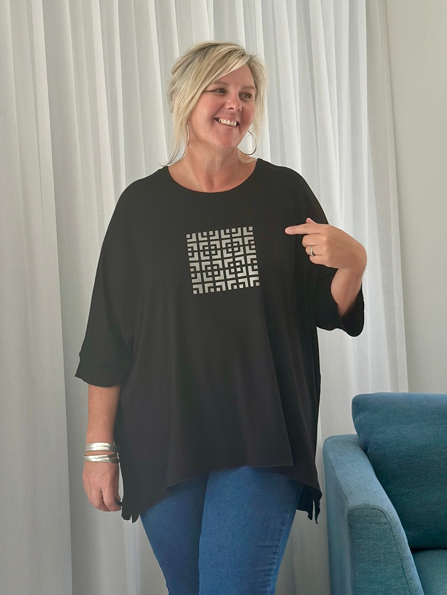 Grid Tee -Silver Print