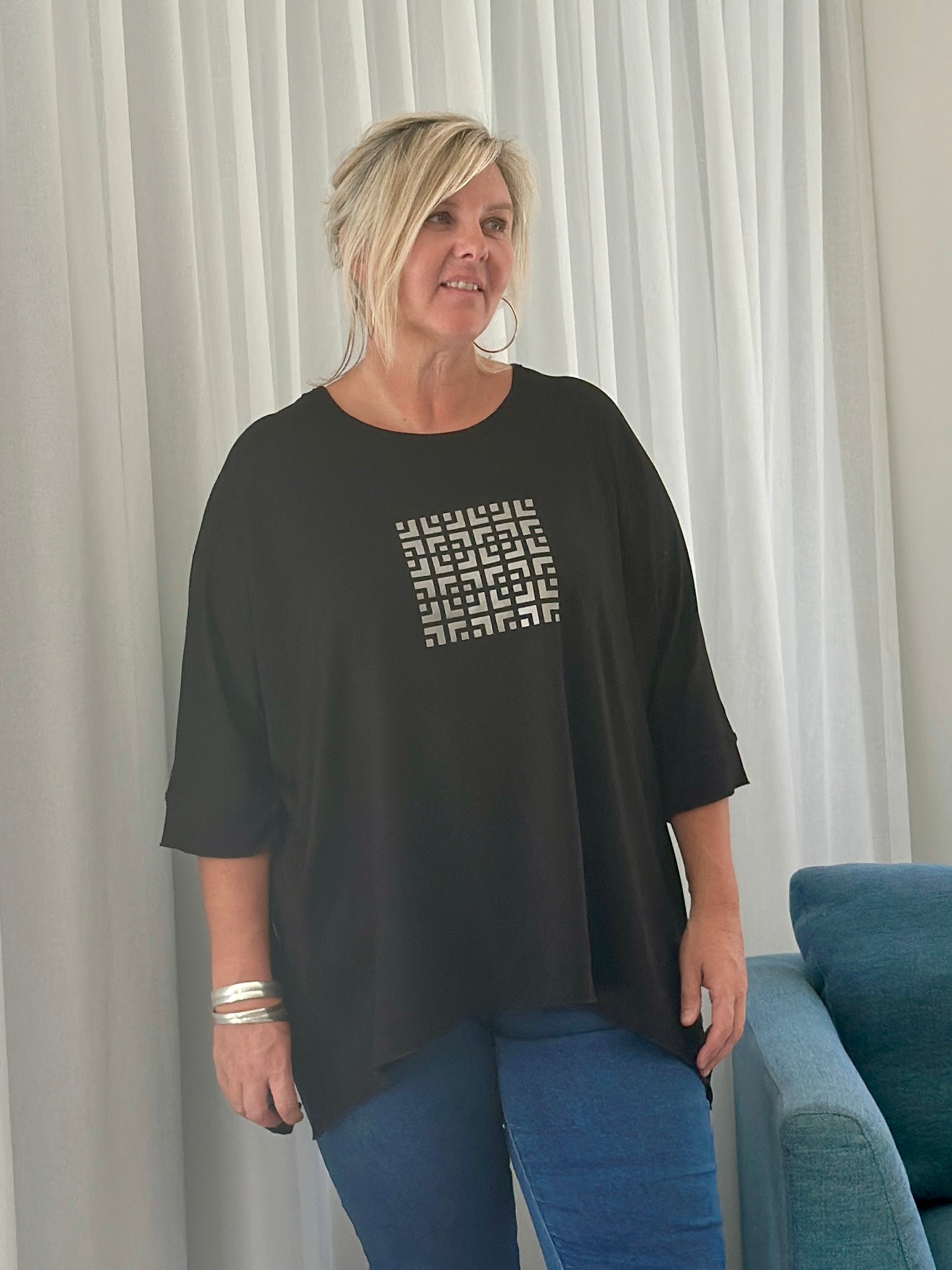 Grid Tee -Silver Print