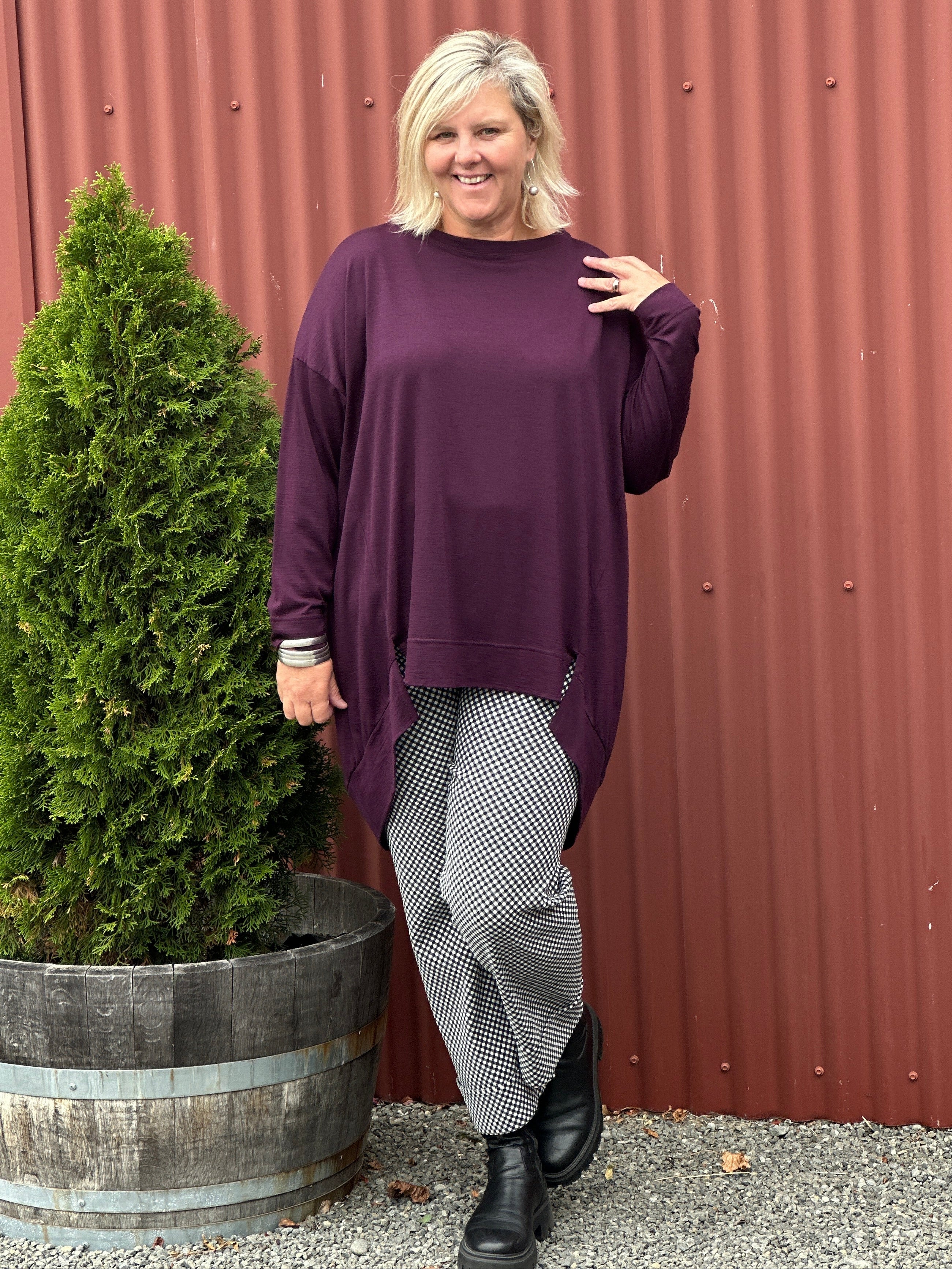 Merino Piper Top -Merlot