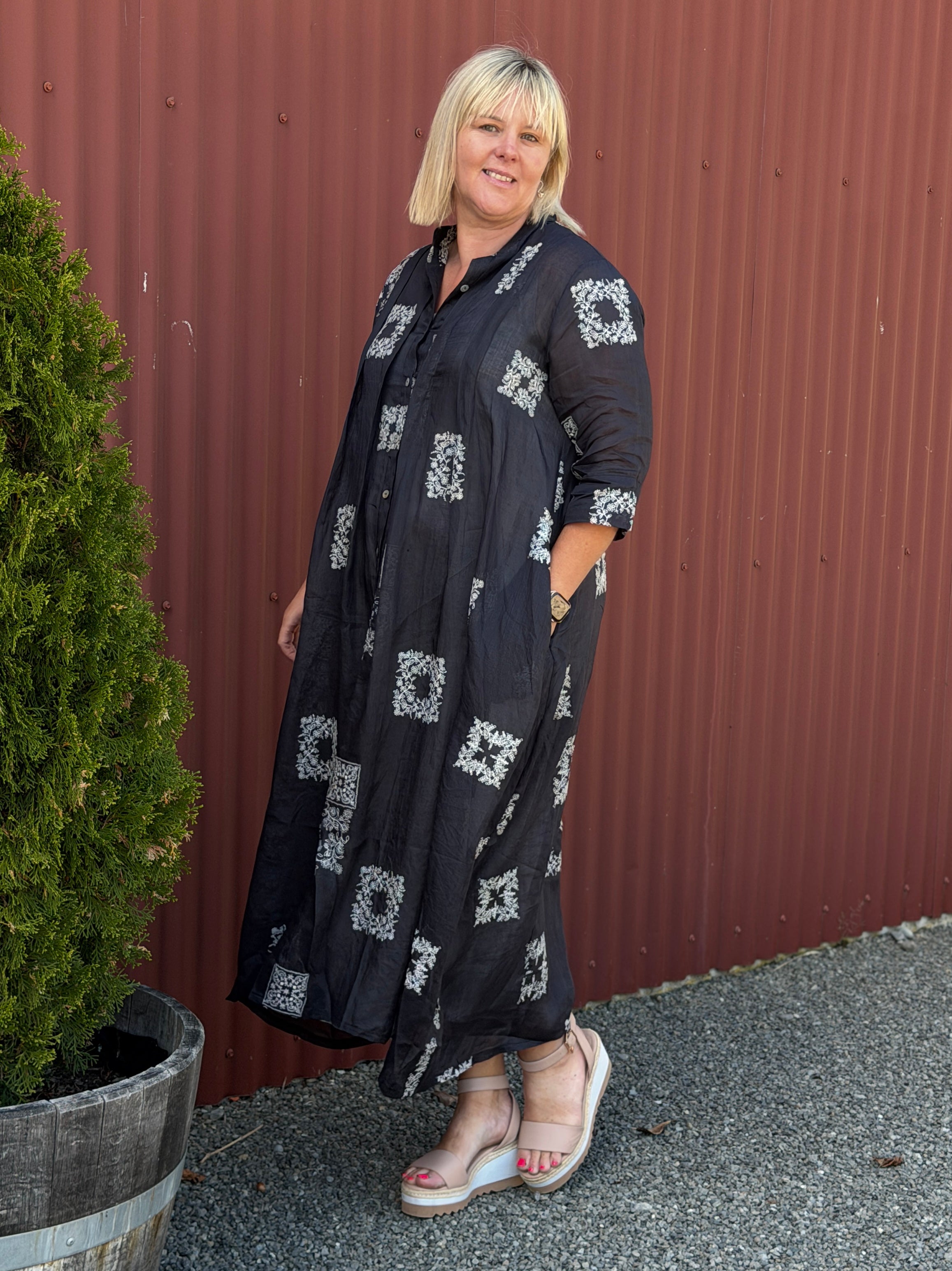 French Me in Dress - Cream/ black Embroidered