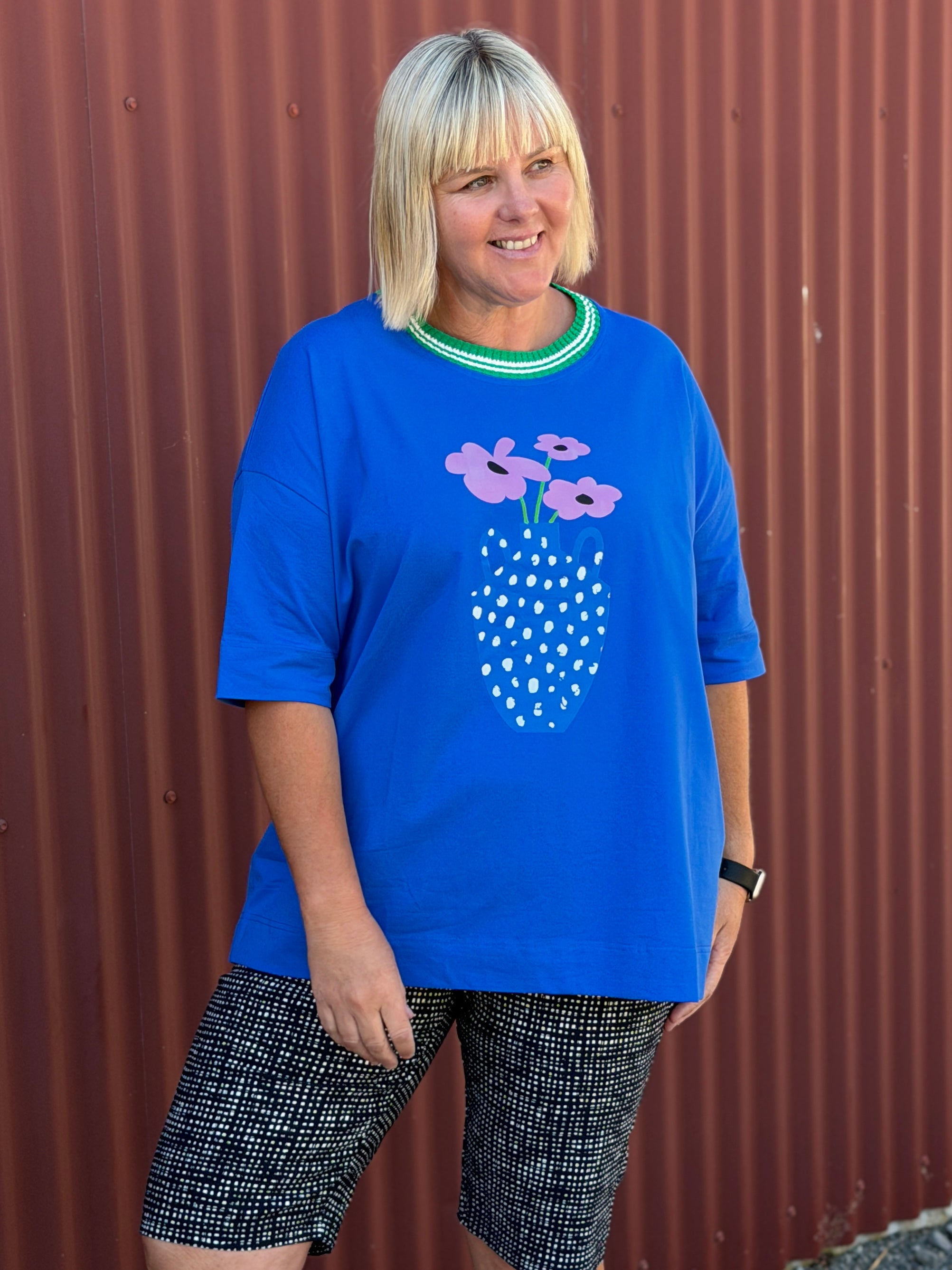 Jellicoe Box Tee -Blue Flower Pot