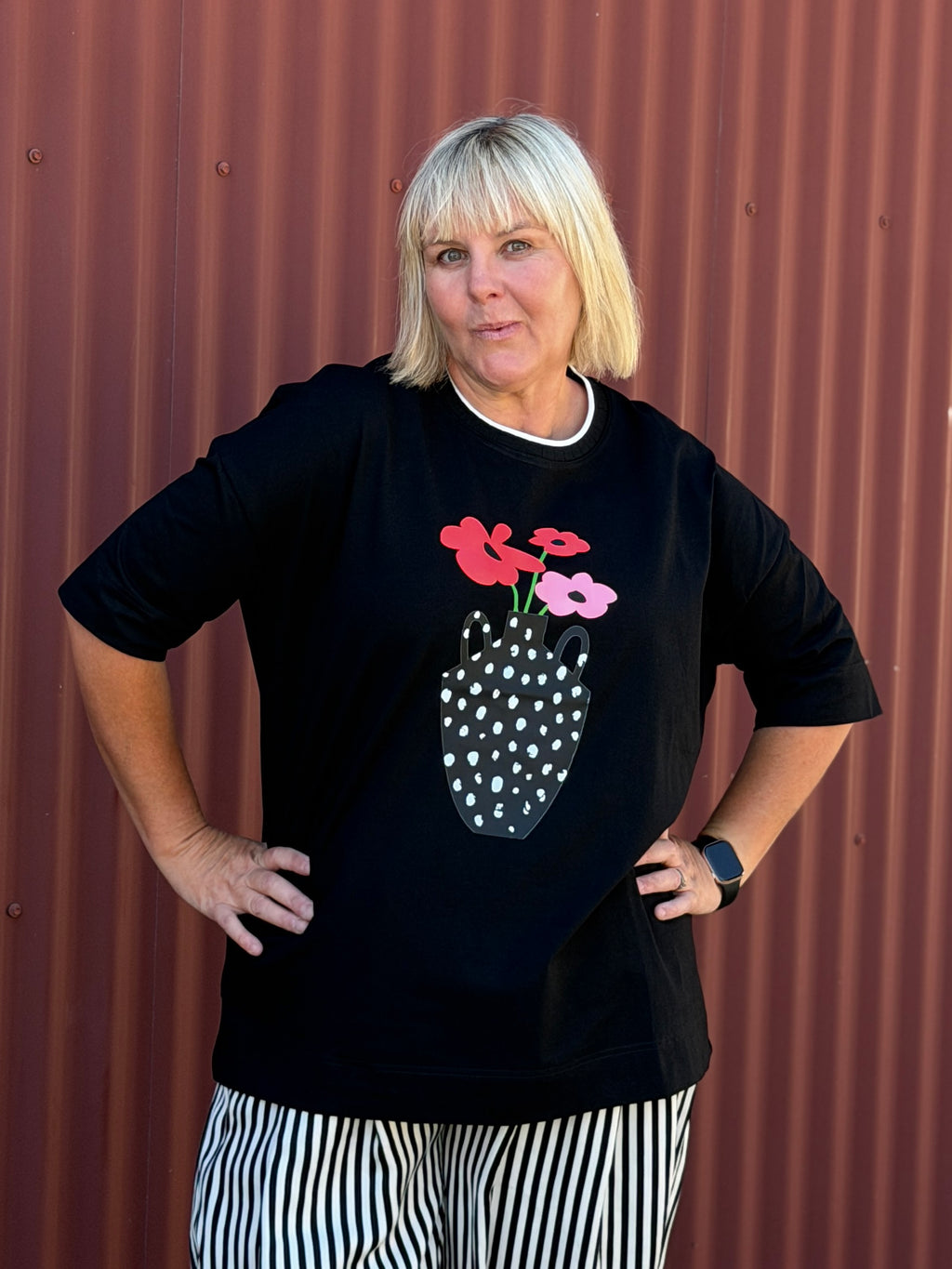 Jellicoe Box Tee -Black Flower Pot