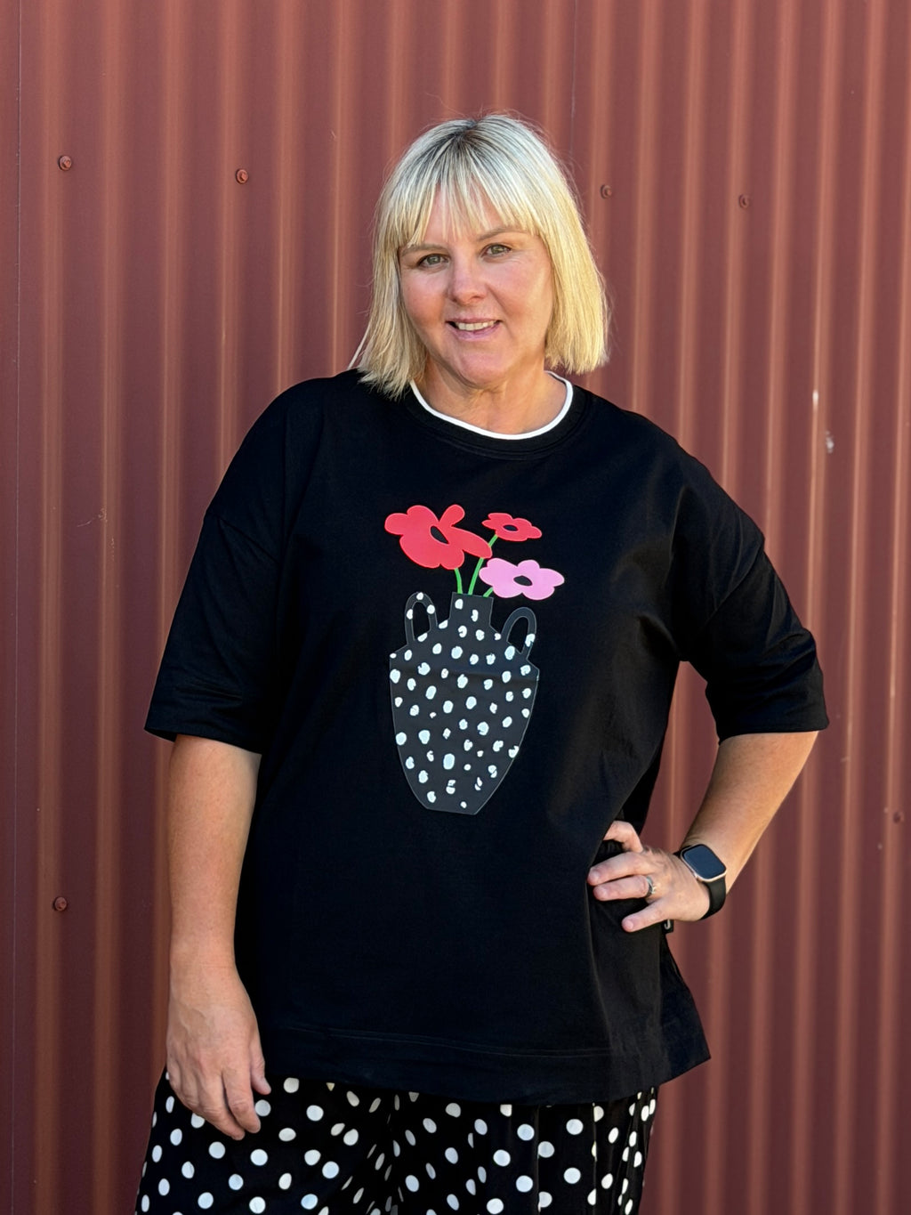 Jellicoe Box Tee -Black Flower Pot