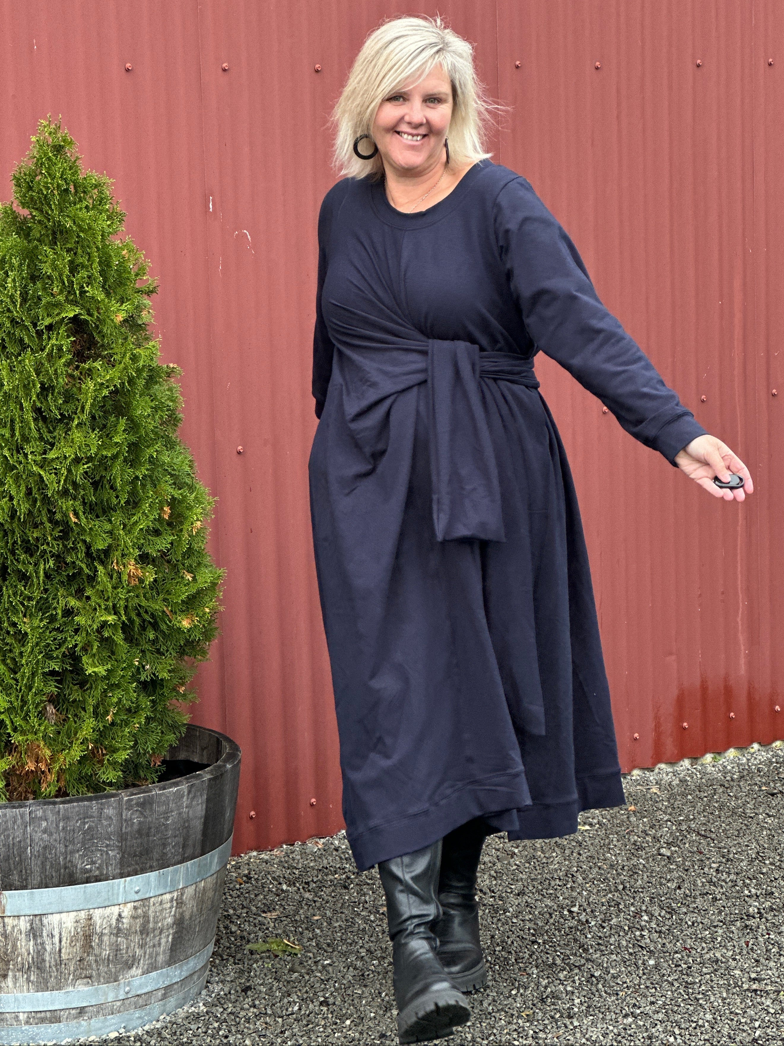 Knotted Jumper Dress -Navy