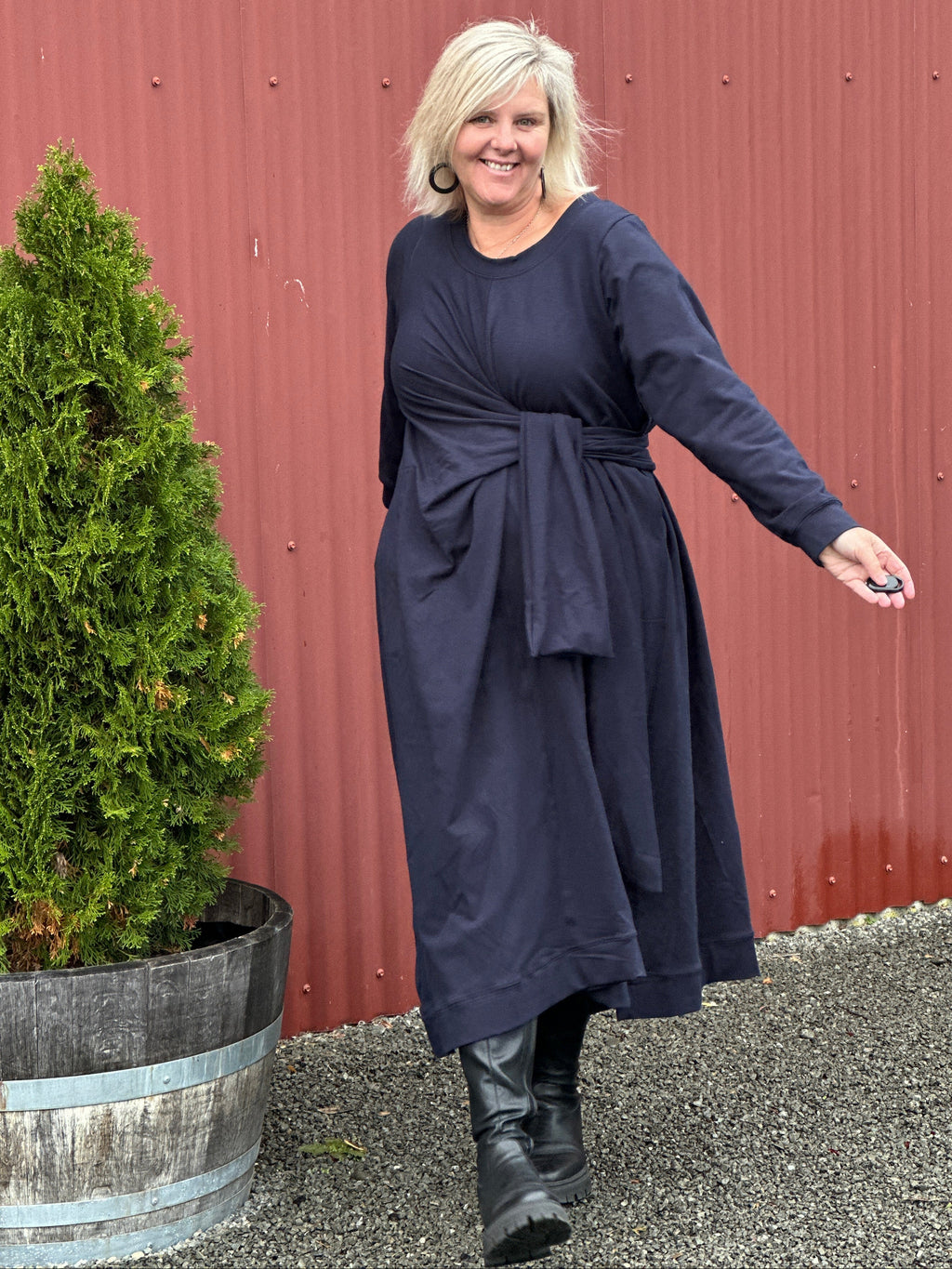 Knotted Jumper Dress -Navy