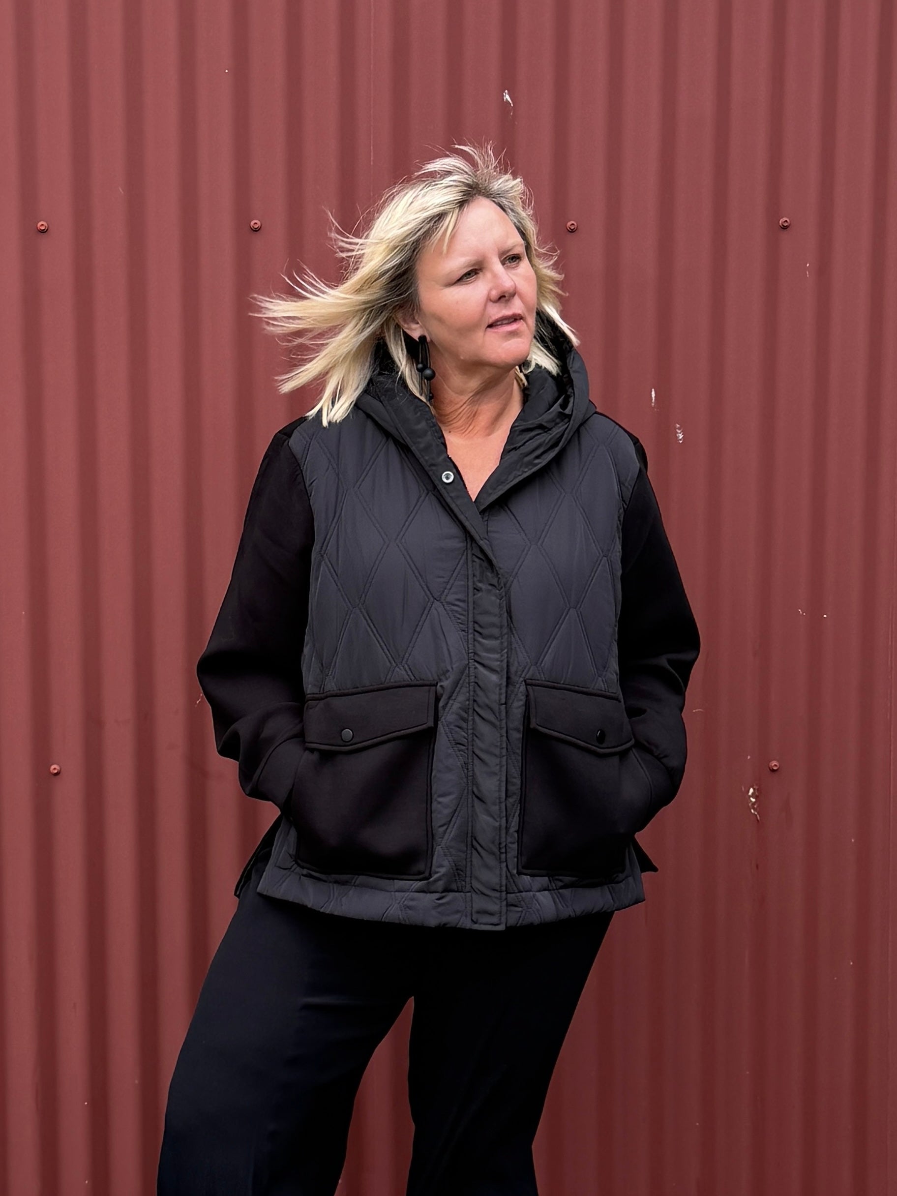 Quilted-Front Combo Puffer Coat