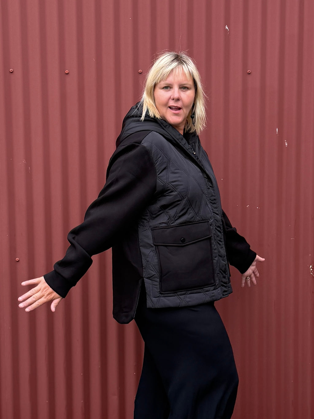 Quilted-Front Combo Puffer Coat