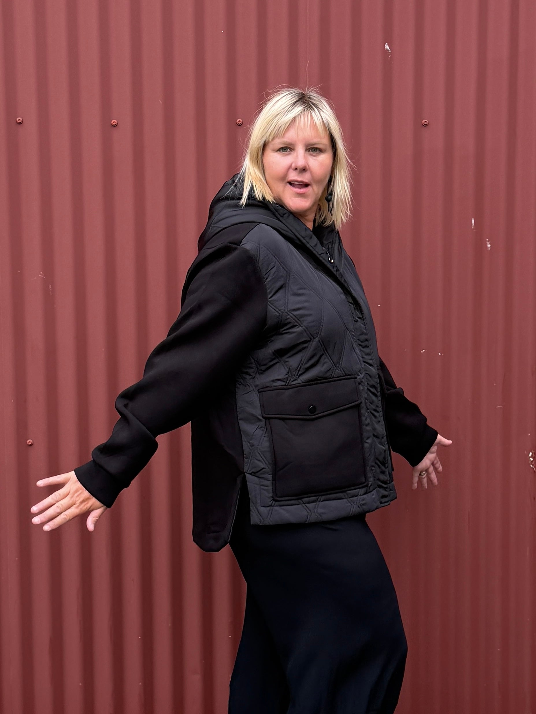 Quilted-Front Combo Puffer Coat
