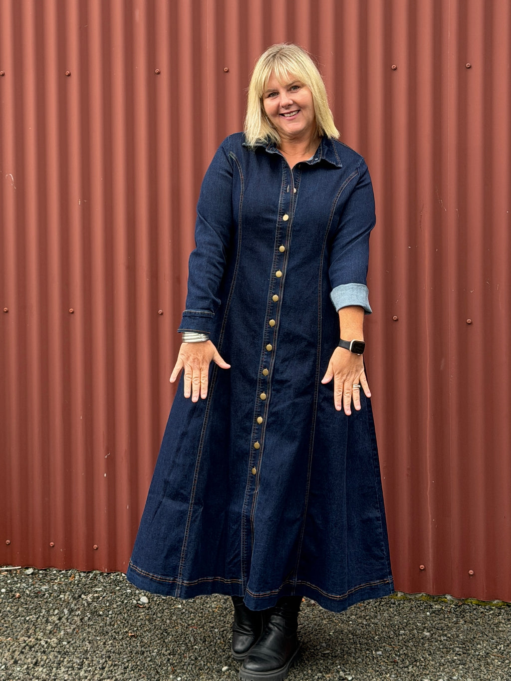 Adrift Collared Denim Dress in Dark Wash