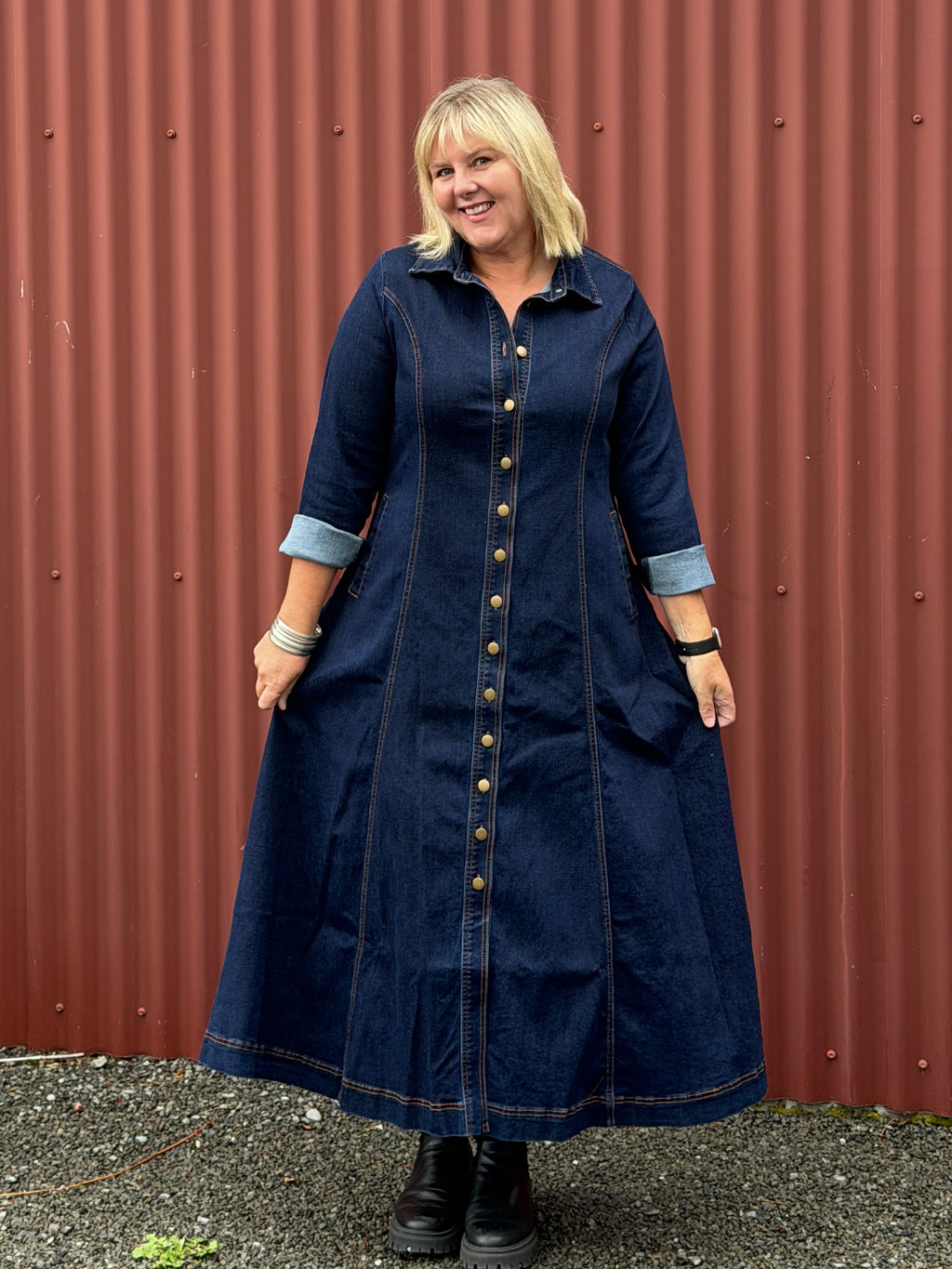 Adrift Collared Denim Dress in Dark Wash