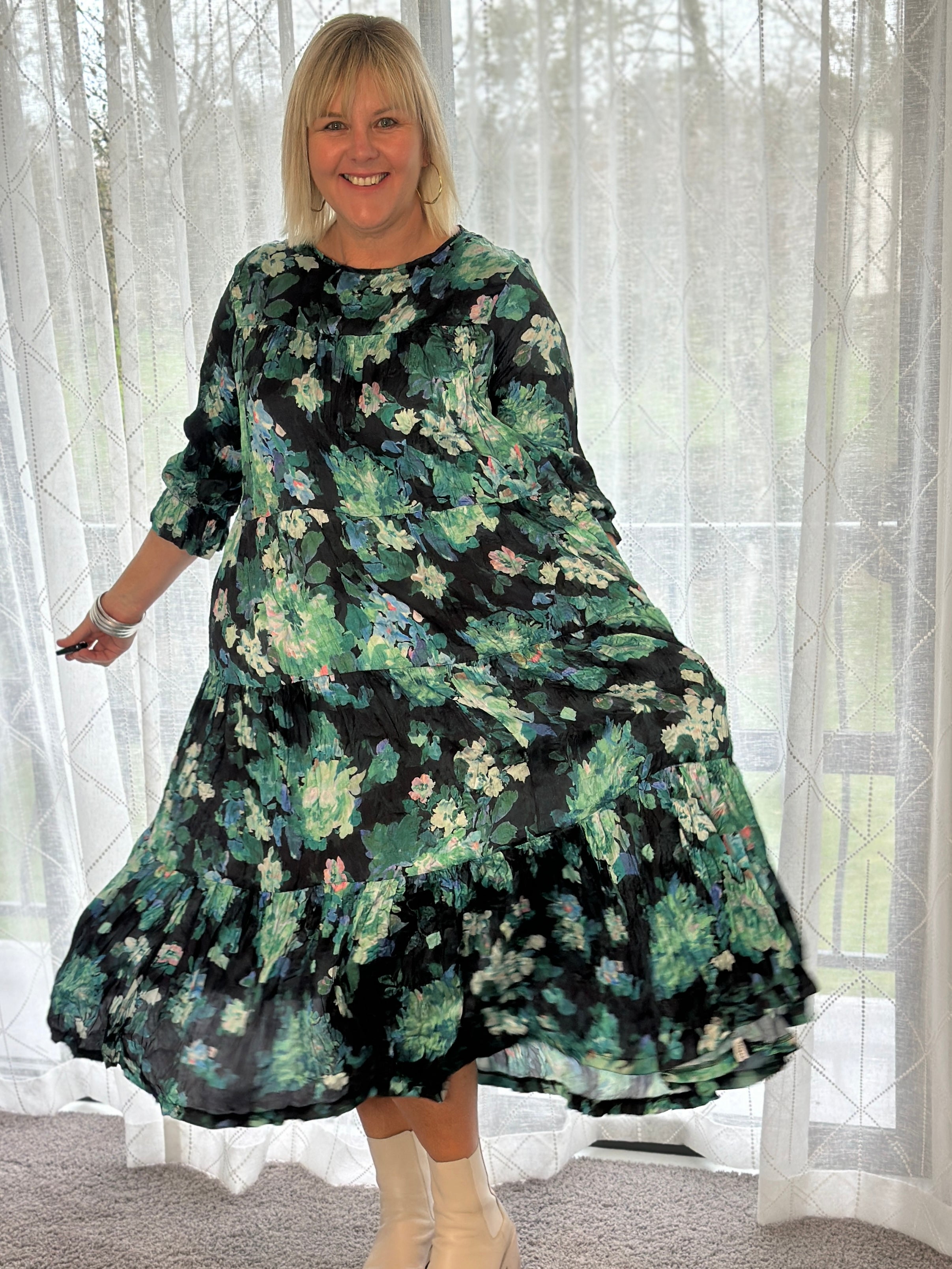 Cascade Dress -Seafoam Flowers